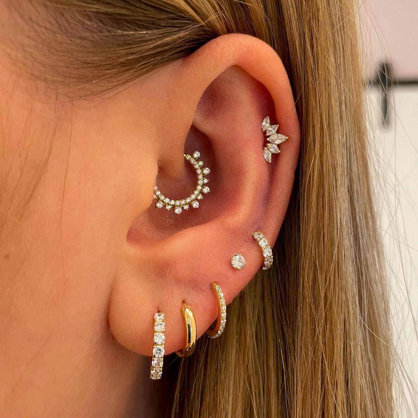 The frosted stacking set - 9k solid yellow gold flat back labret stud earring set Stacking Sets Laura Bond Jewellery