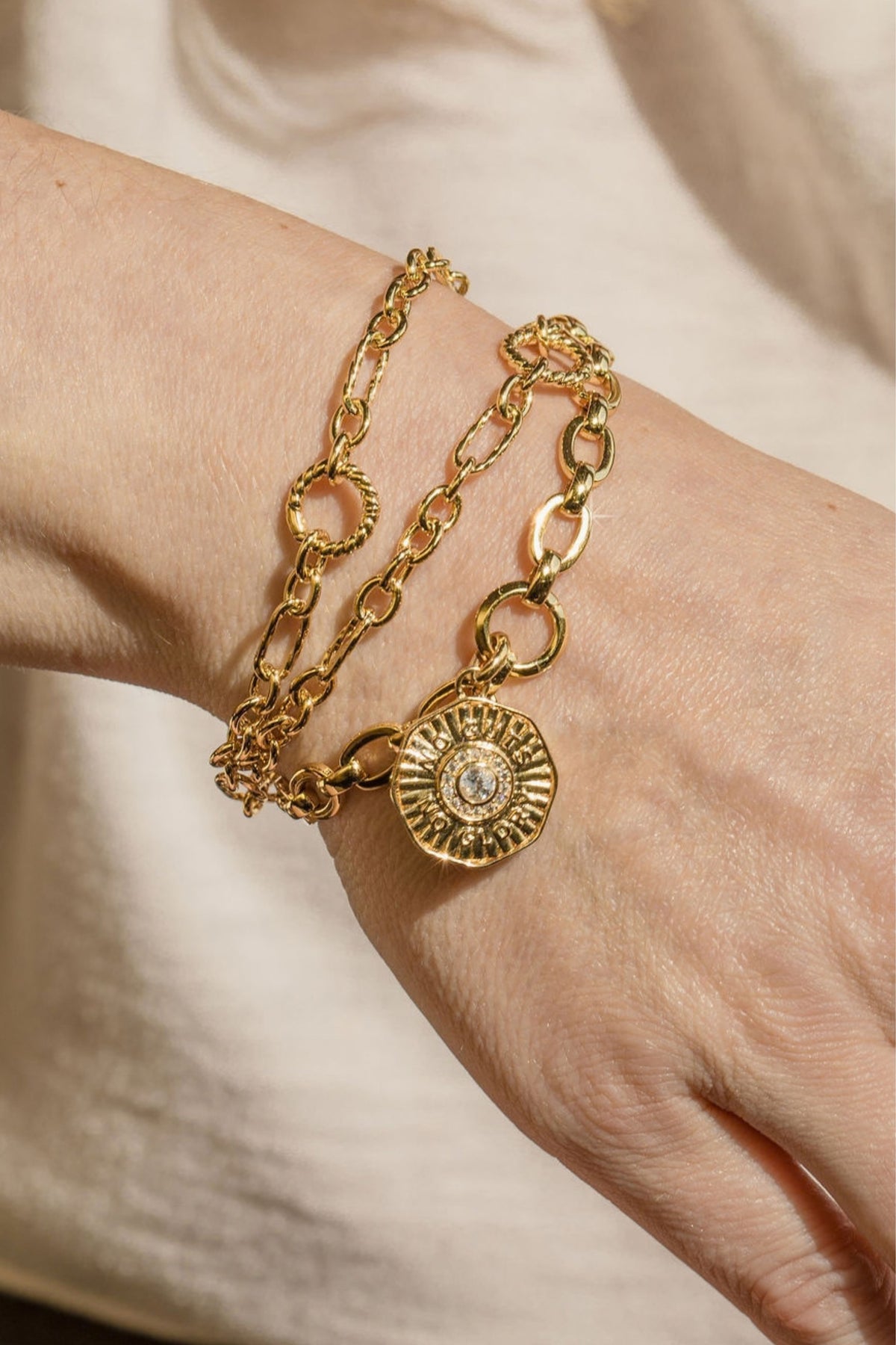 The Keepsake Textured Paperclip Charm Bracelet Laura Bond Jewellery