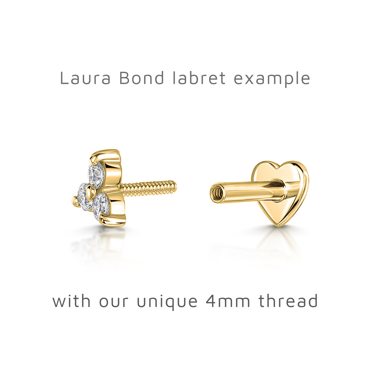 14k solid yellow gold Fern leaf flat back labret stud earring 8mm Cartilage Studs Laura Bond Jewellery