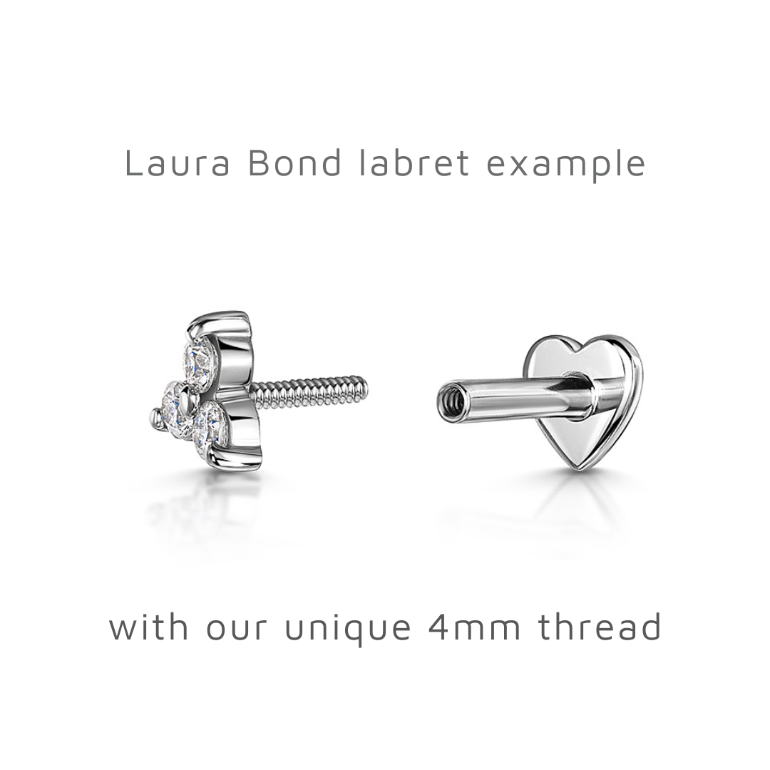 Laura Bond 9k solid white gold Solstice flat back labret stud earring 6mm Cartilage Studs