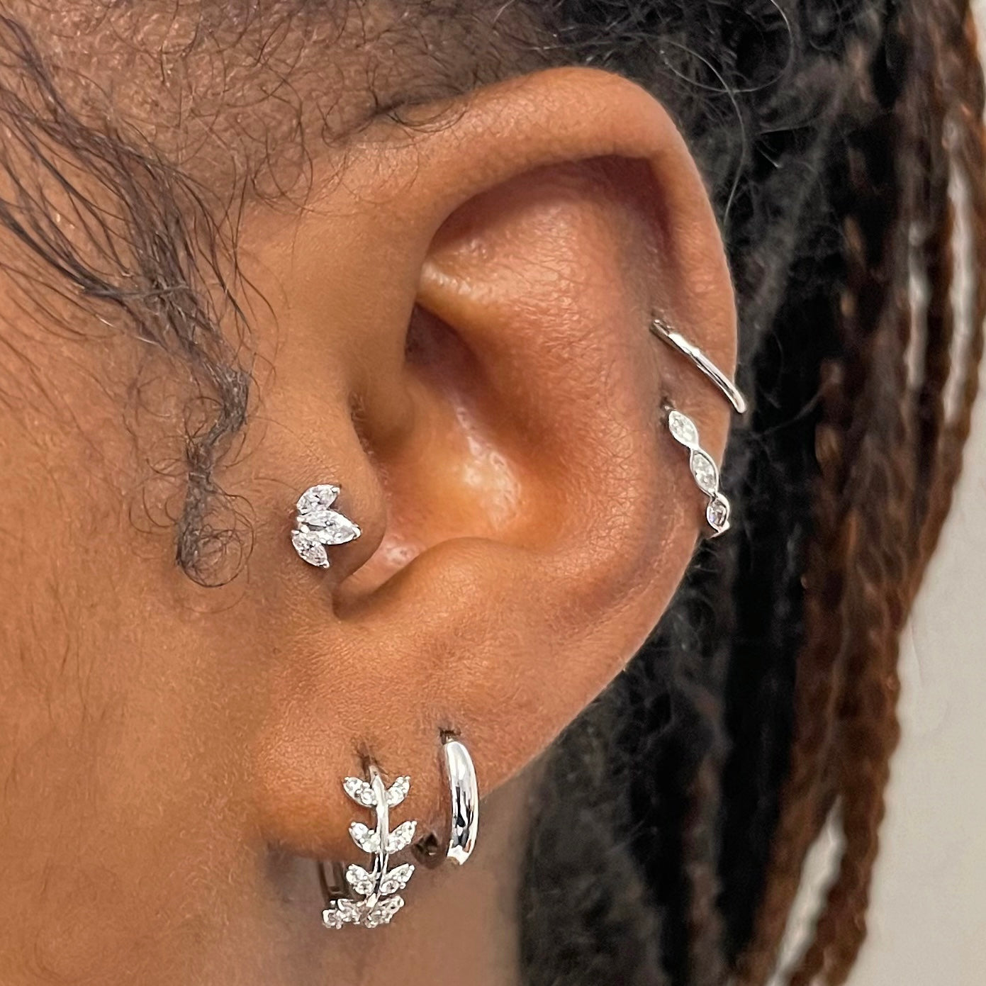 The frosted stacking set - 9k solid white gold flat back labret stud earring set Stacking Sets Laura Bond Jewellery