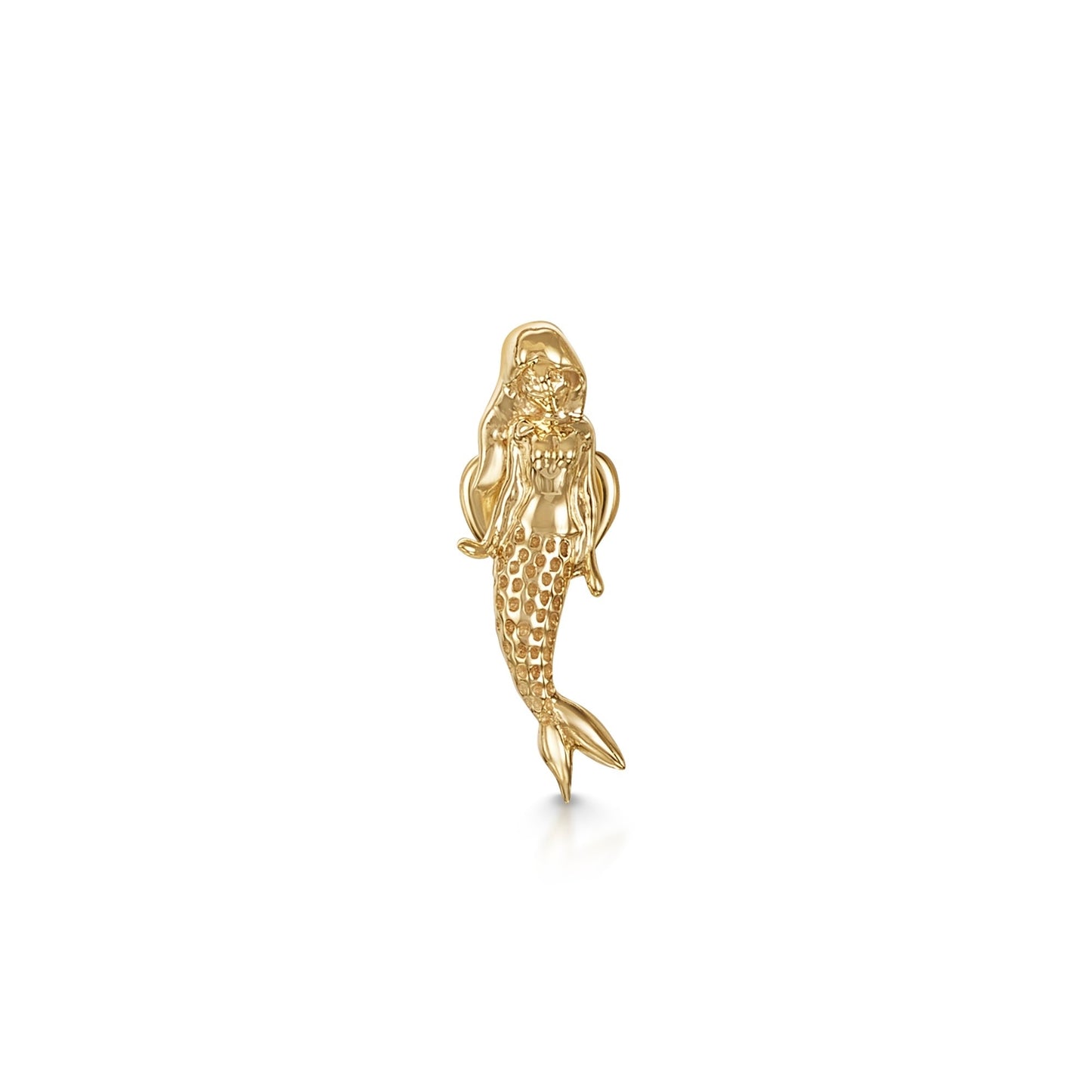 9k solid yellow gold mermaid flat back labret stud earring 6mm (right) Cartilage Studs Laura Bond Jewellery