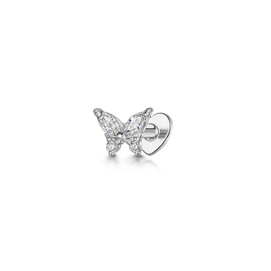 Laura Bond Jewellery Bold and Gold Edinburgh 14k solid white gold tiny butterfly flat back labret stud earring 8mm Cartilage Studs