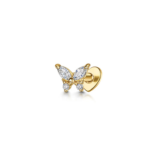 Laura Bond Jewellery Bold and Gold Edinburgh 14k solid yellow gold tiny butterfly flat back labret stud earring 8mm Cartilage Studs
