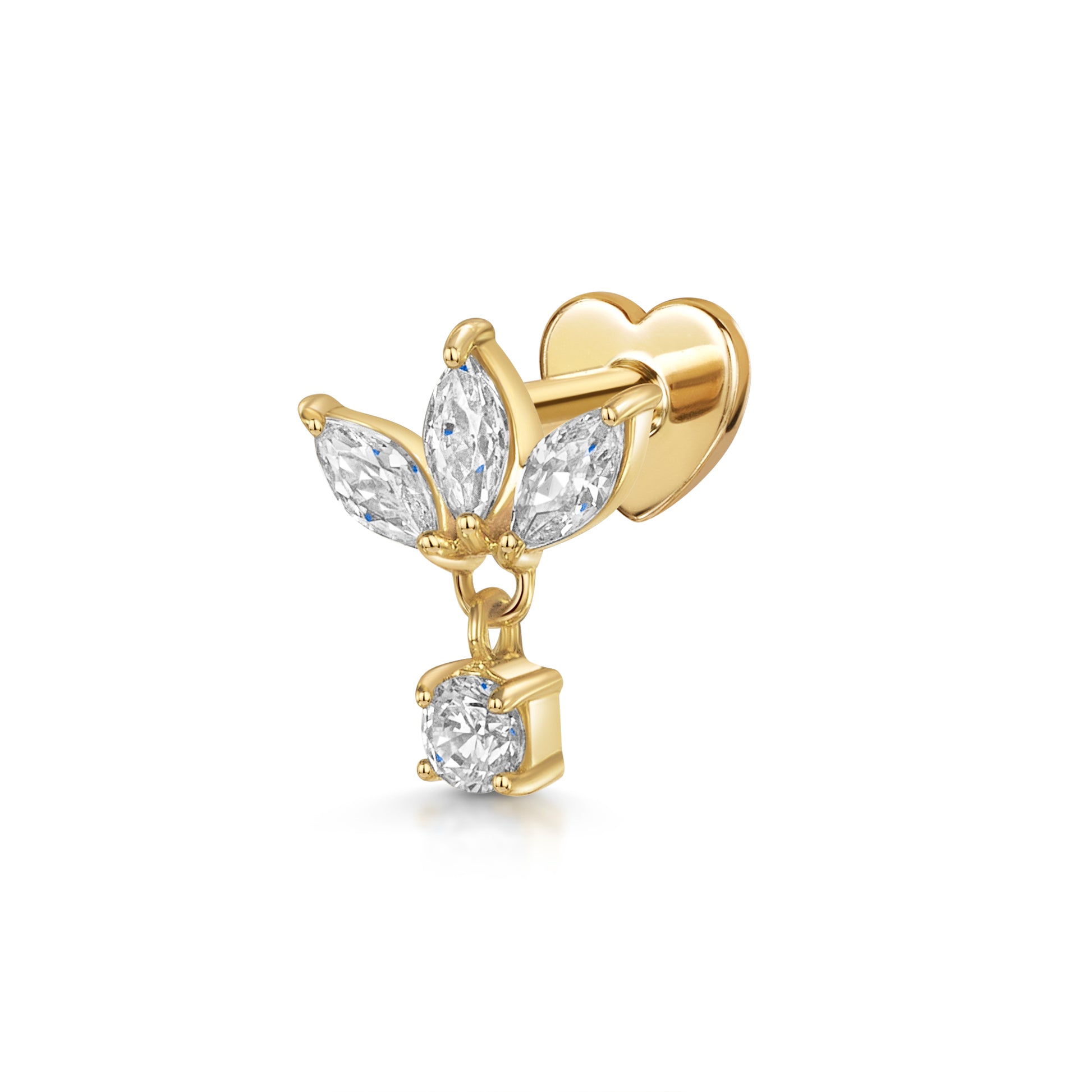 Laura Bond Jewellery 9k solid yellow gold Lotus drop flat back labret stud earring 6mm Cartilage Studs