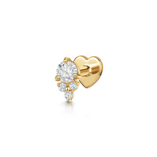 Laura Bond Jewellery 9k solid yellow gold Trio Glow flat back labret stud earring 6mm Cartilage Studs