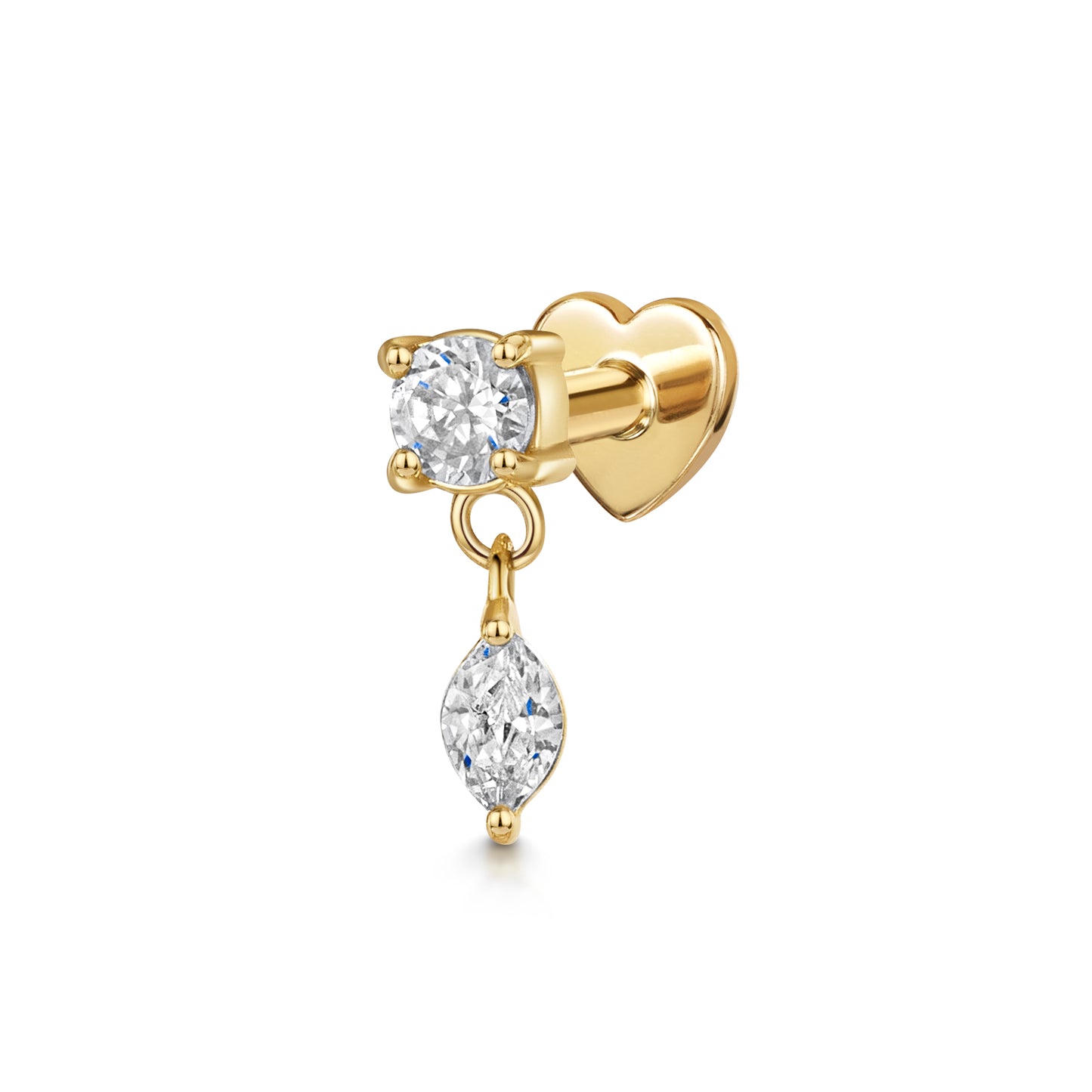 Laura Bond Jewellery 14k solid yellow gold Crystal Moon Drop flat back labret stud earring 8mm Cartilage Studs