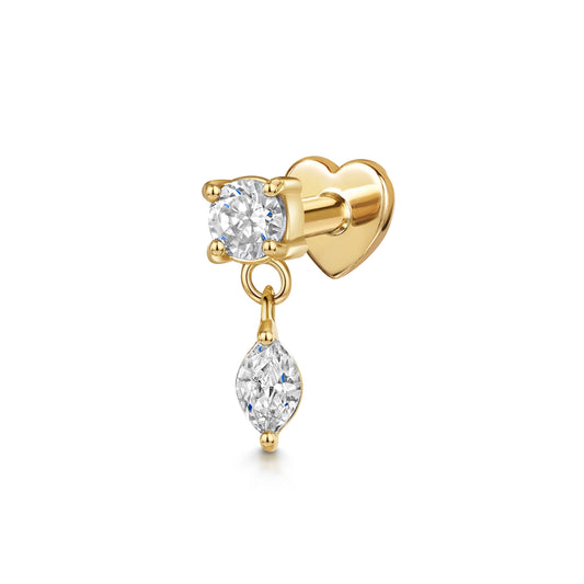 Laura Bond Jewellery 14k solid yellow gold Crystal Moon Drop flat back labret stud earring 8mm Cartilage Studs