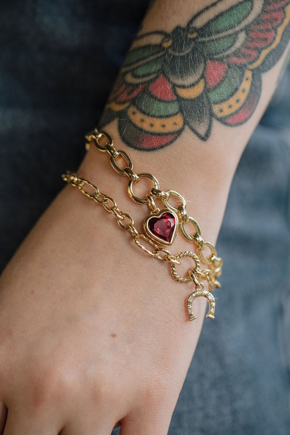 Garnet Chunky Heart Charm Bracelet Laura Bond Jewellery