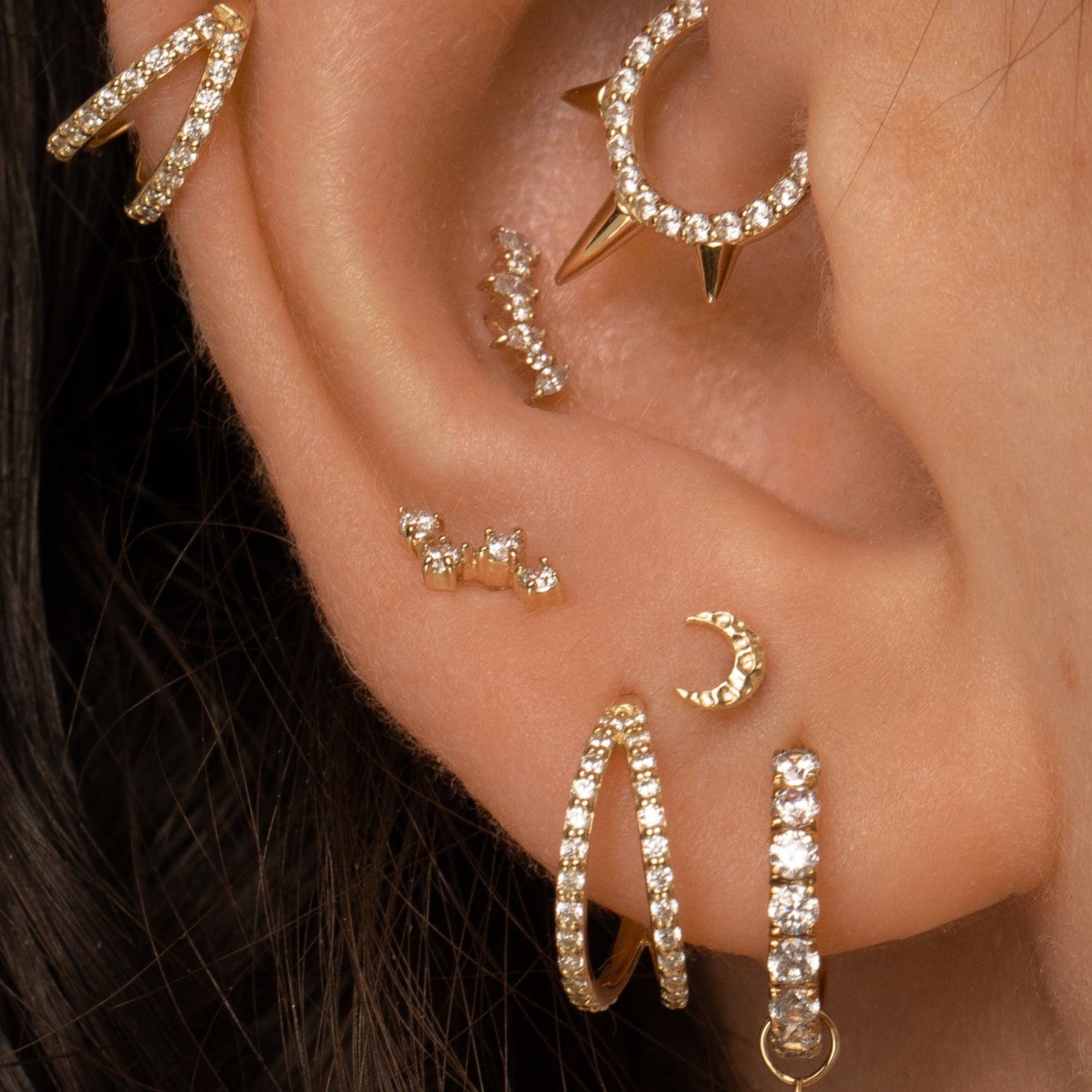 Laura Bond Jewellery 14k solid yellow gold mini constellation flat back labret stud earring Cartilage Studs
