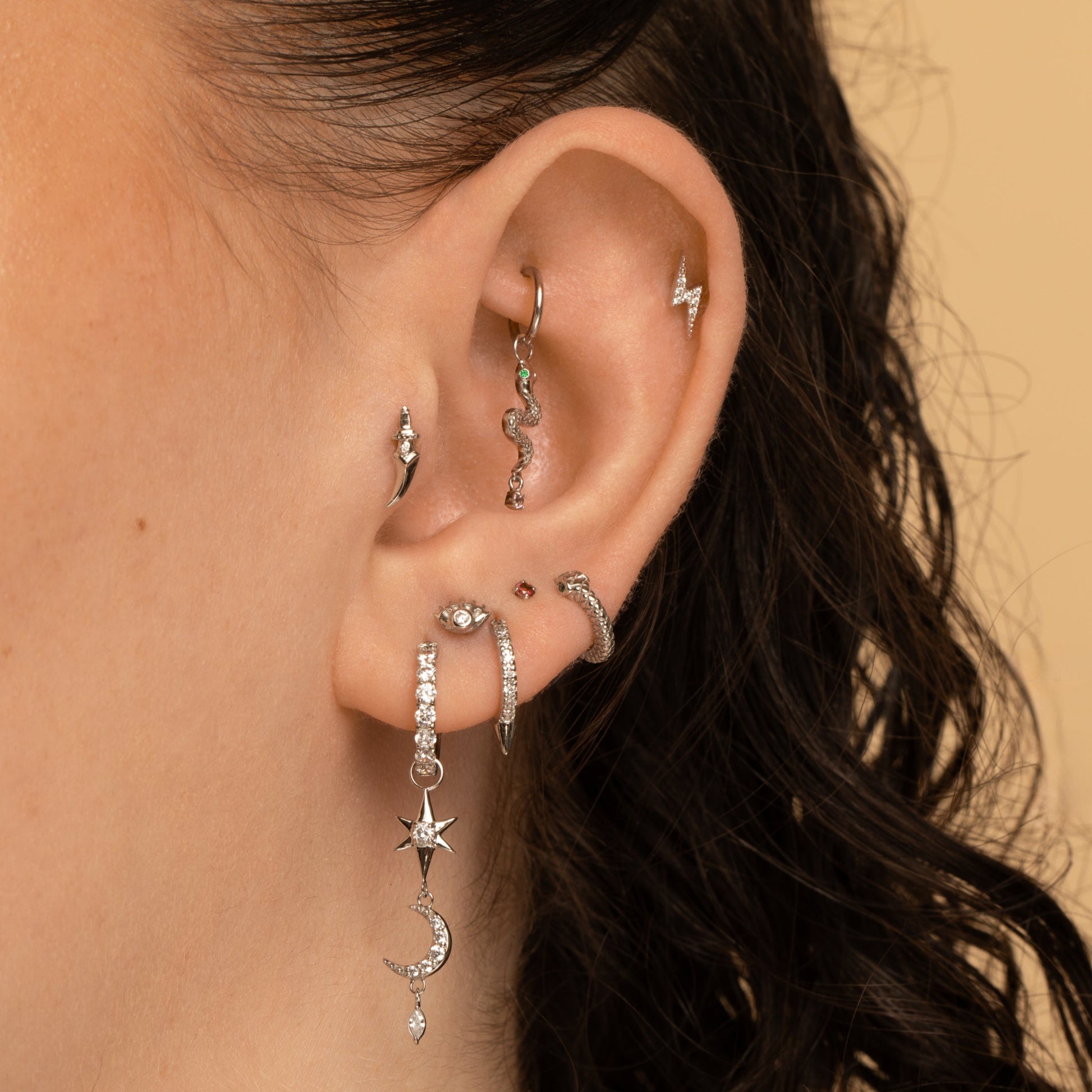 Laura Bond Jewellery The starlight stacking set - 9k solid white gold flat back labret stud earring set Stacking Sets