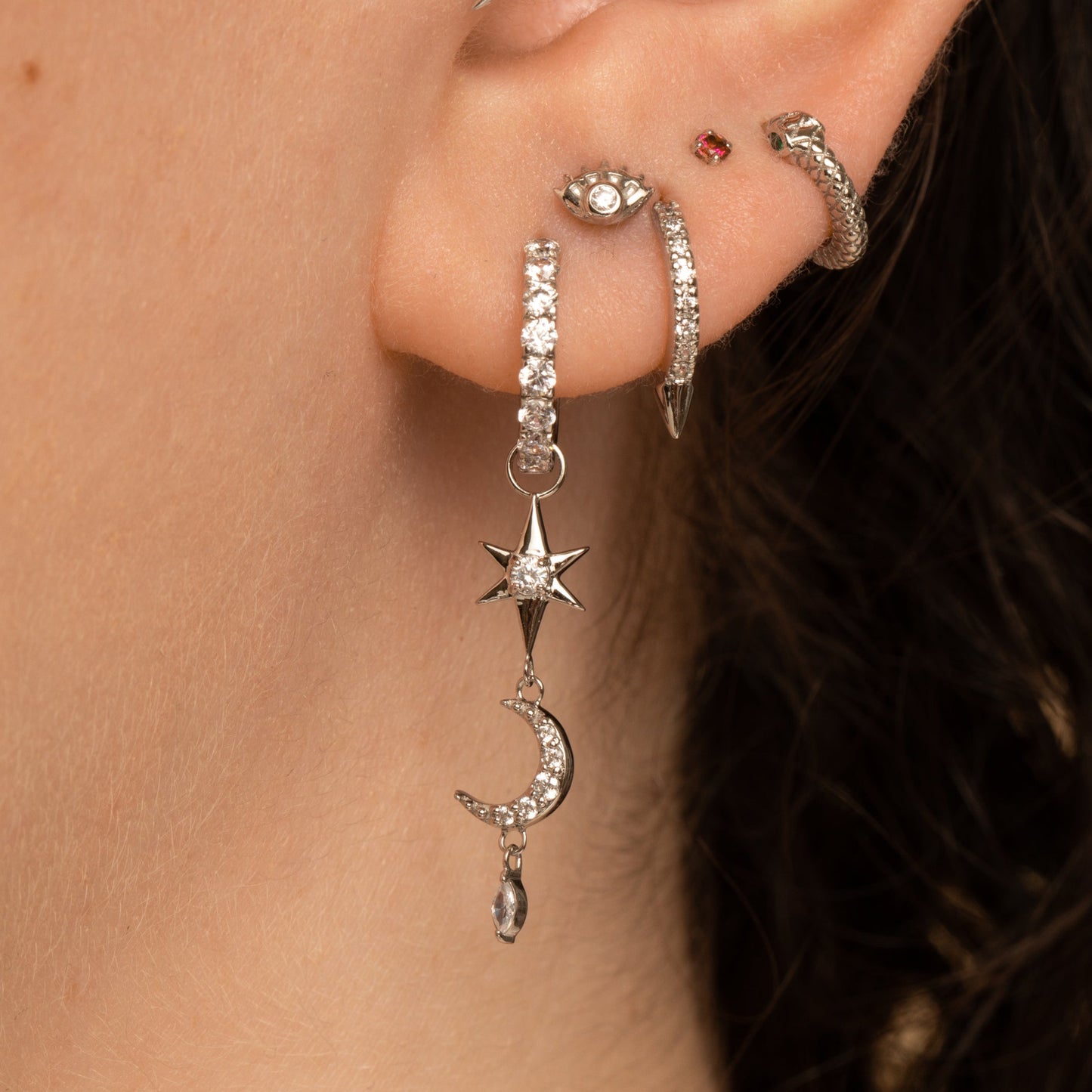 Laura Bond Jewellery Bold and Gold Edinburgh 9k solid white gold Night Beam drop earring charm Chains and Charms