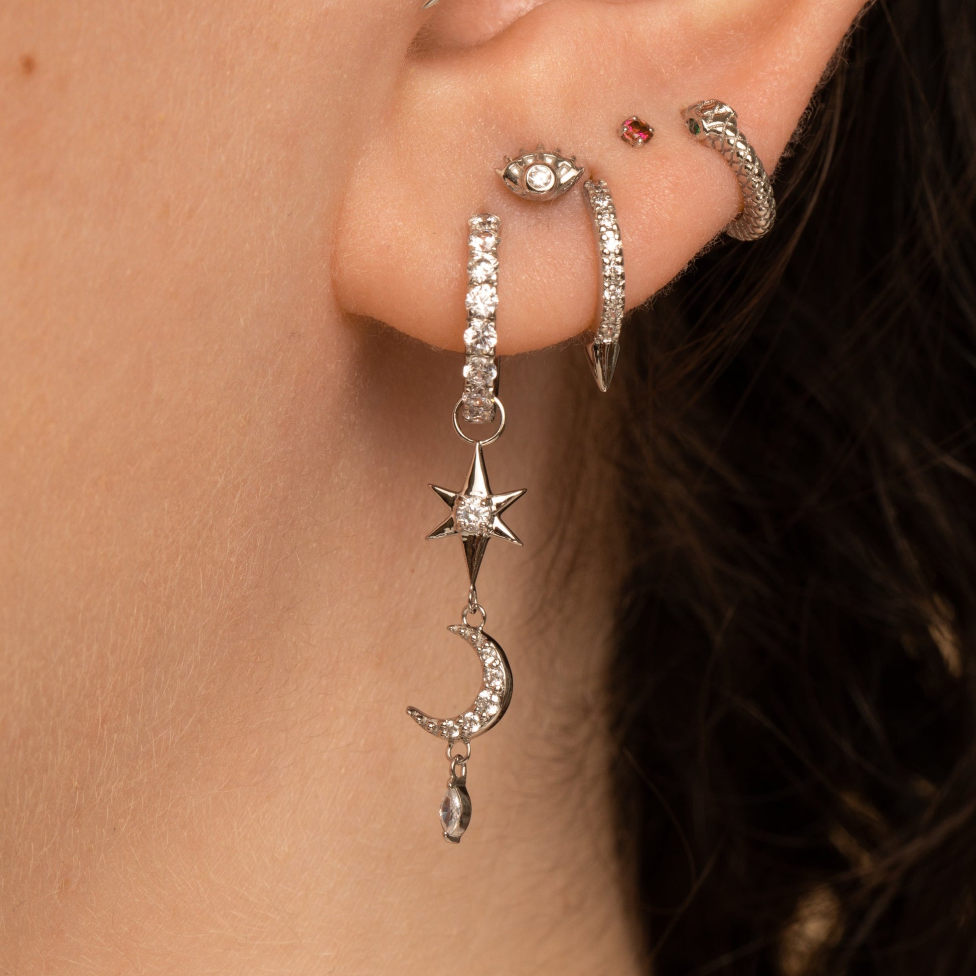 Laura Bond Jewellery Bold and Gold Edinburgh 9k solid white gold Night Beam drop earring charm Chains and Charms