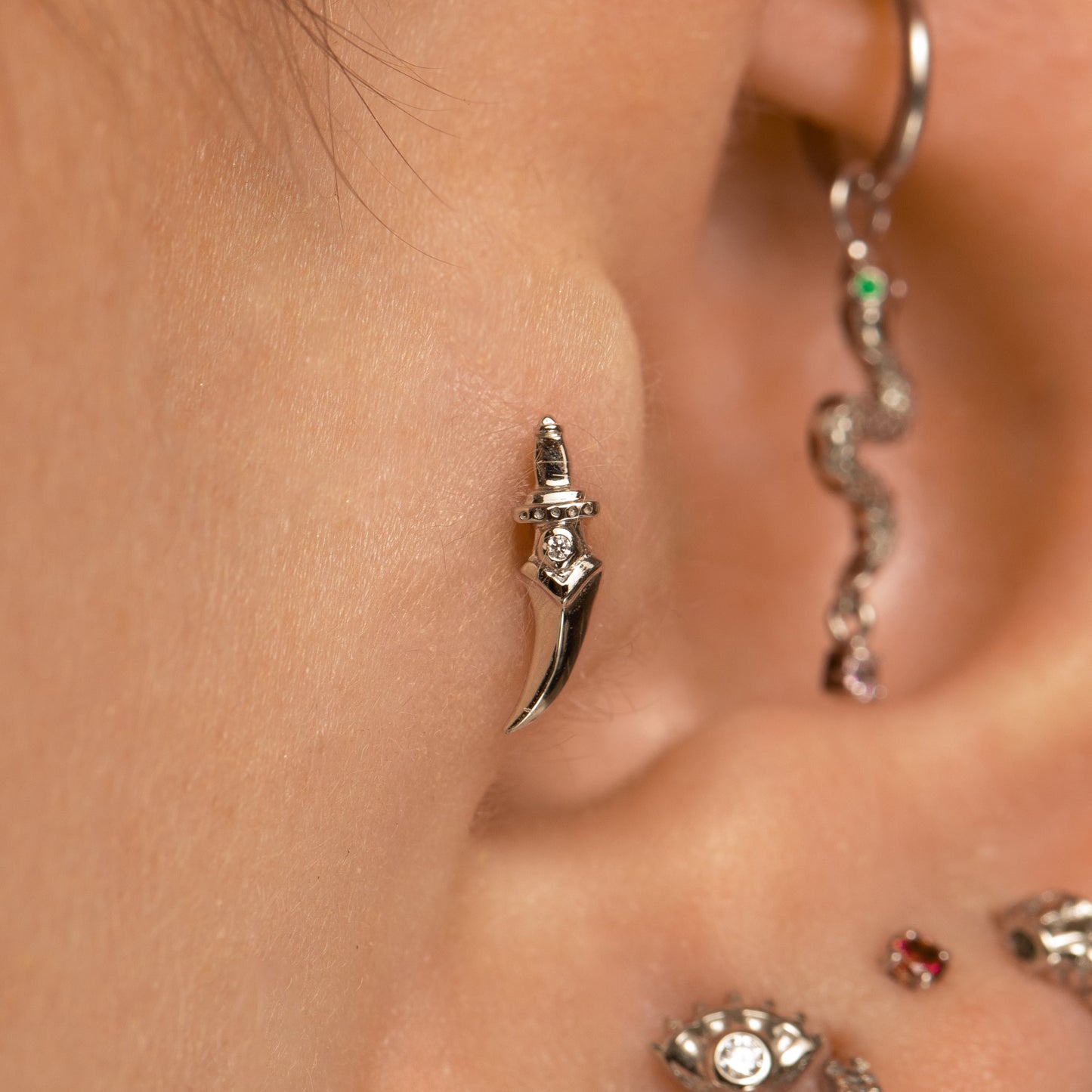 Laura Bond Jewellery The gothic stacking set - 9k solid white gold flat back labret stud earring set Stacking Sets