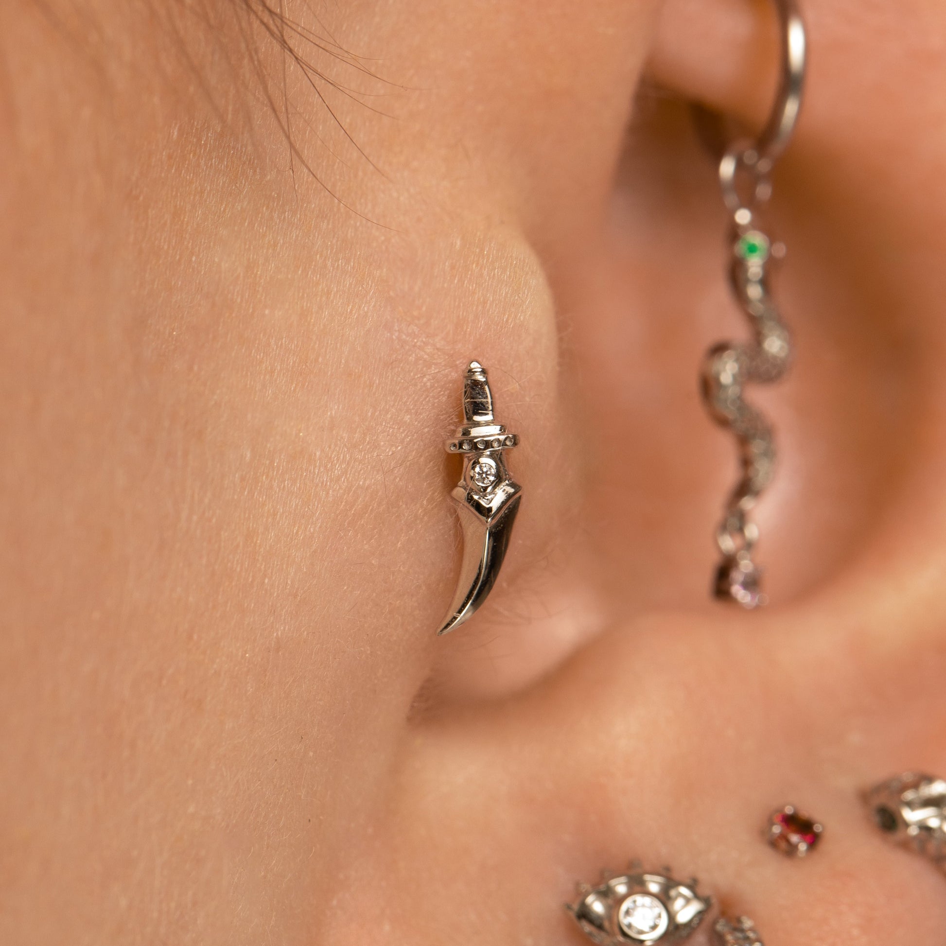 Laura Bond Jewellery The gothic stacking set - 9k solid white gold flat back labret stud earring set Stacking Sets