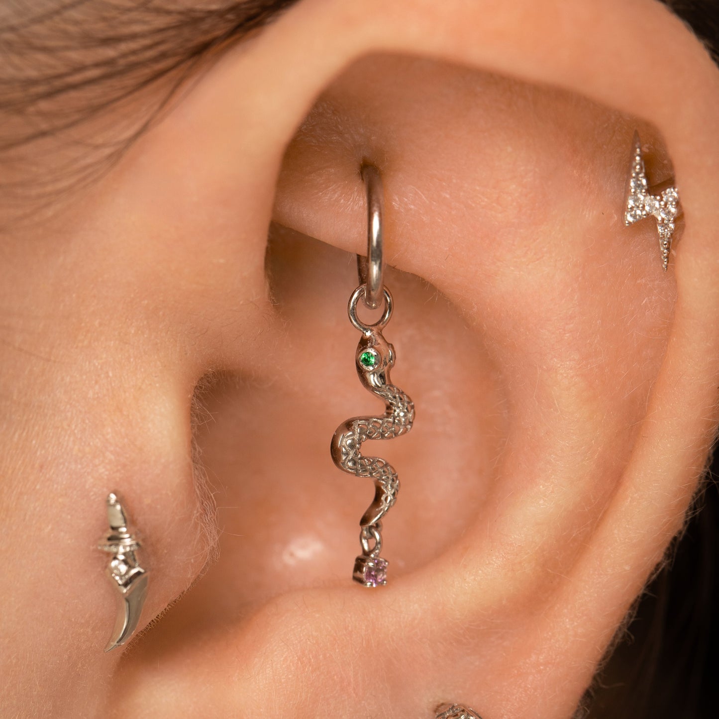 Laura Bond Jewellery 9k solid white gold snake earring charm Chains and Charms