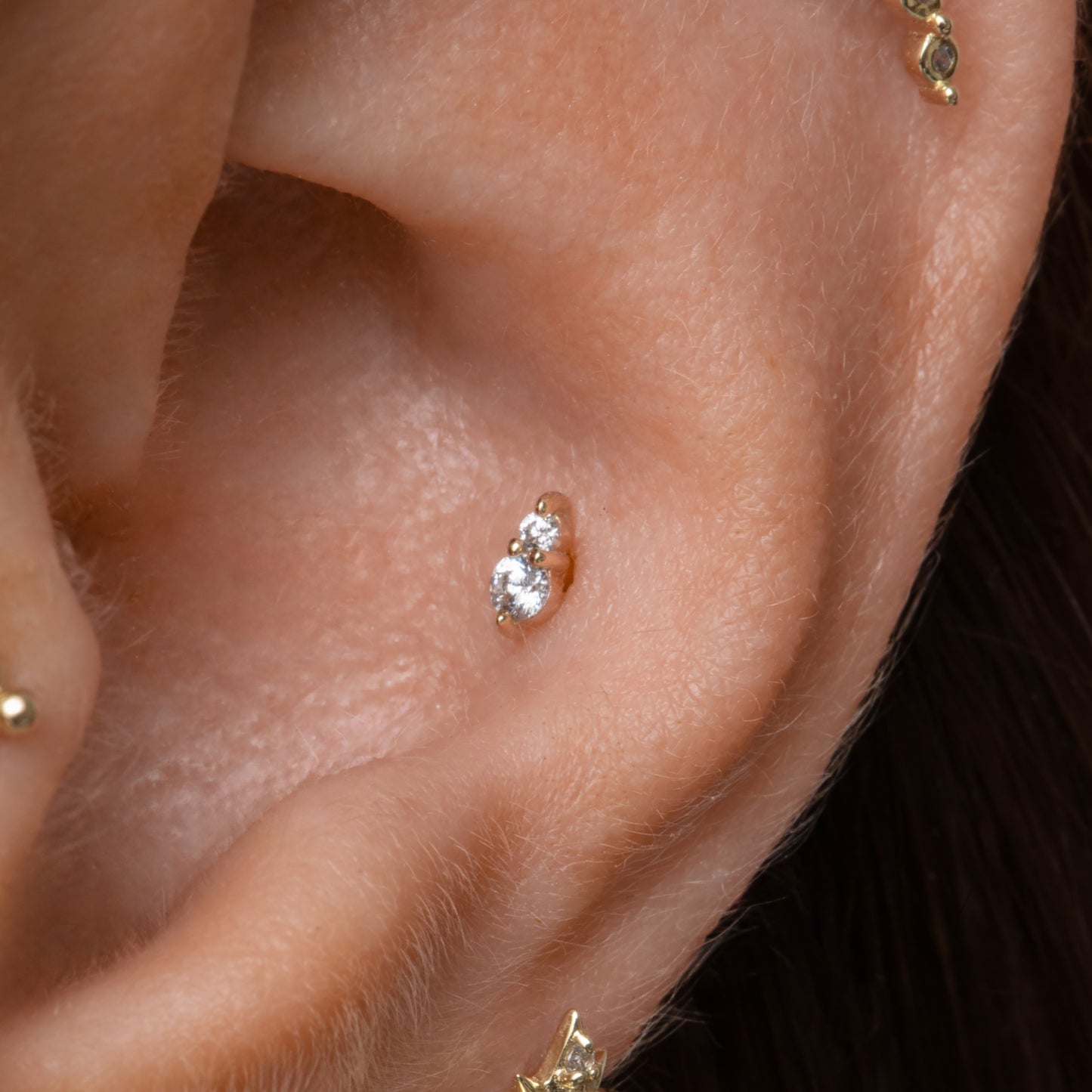 Laura Bond Jewellery The Elara stacking set - 9k solid yellow gold flat back labret stud earring set Stacking Sets