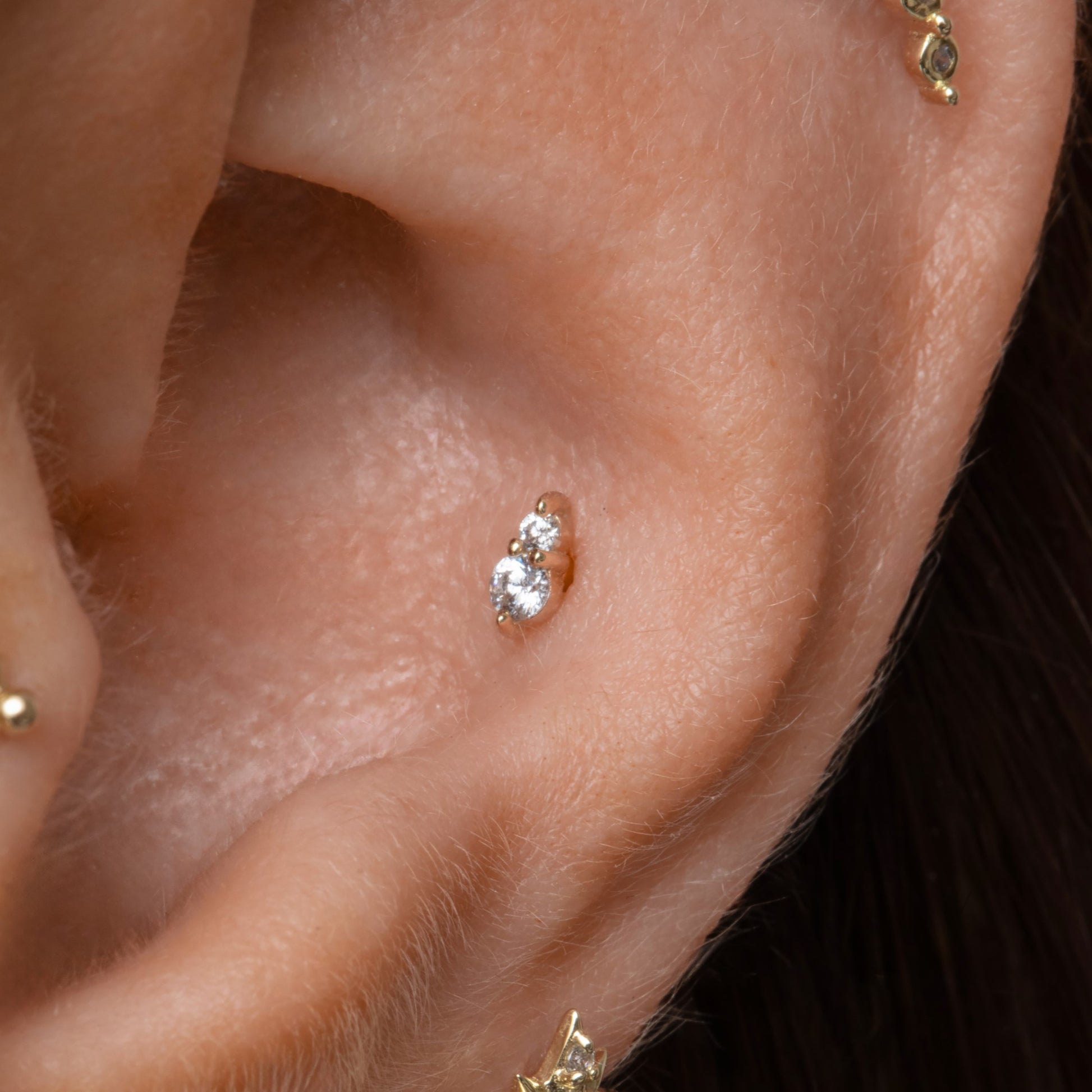 Laura Bond Jewellery The Elara stacking set - 9k solid yellow gold flat back labret stud earring set Stacking Sets