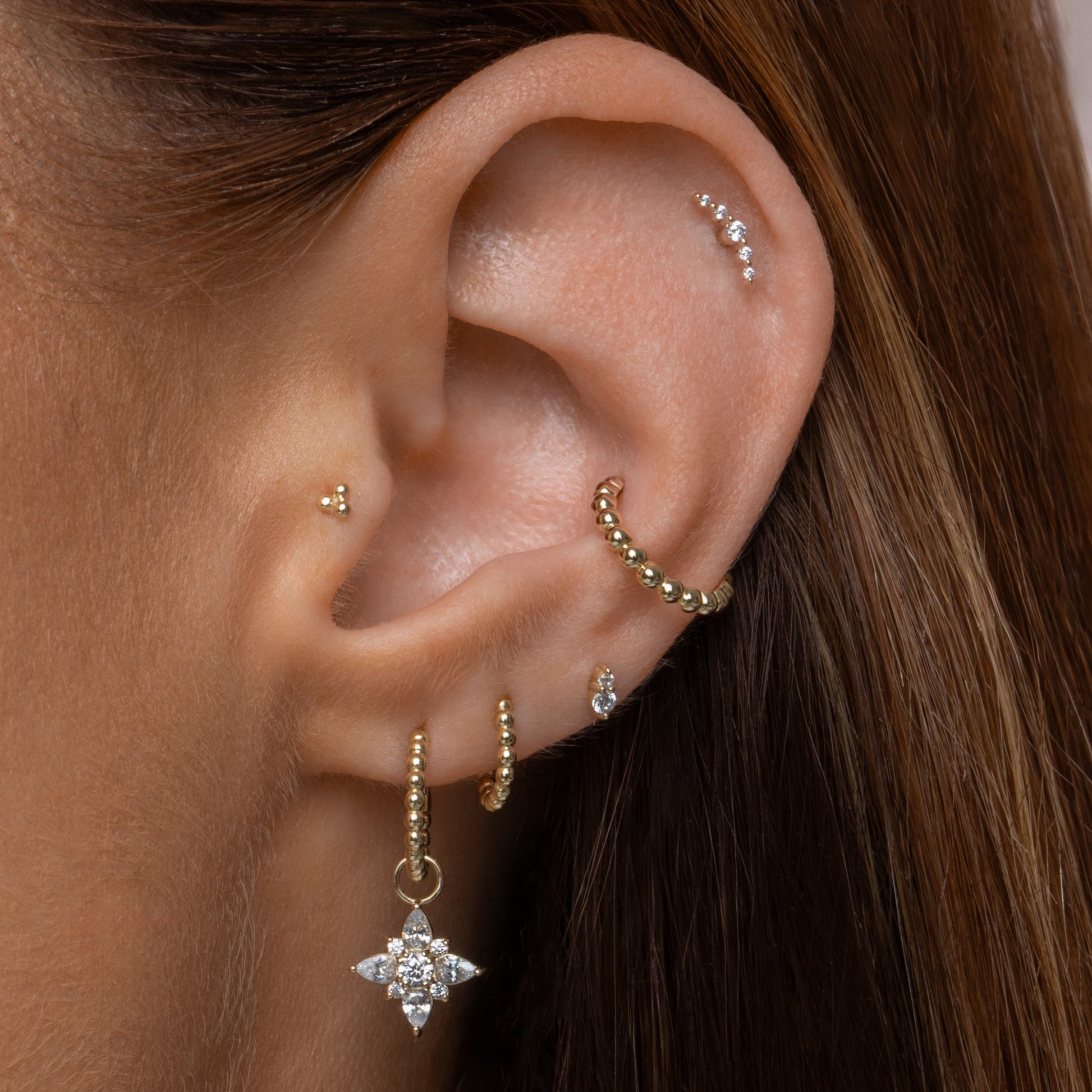 Laura Bond Jewellery Bold and Gold Edinburgh 9k solid yellow gold 6mm 16g Stevie beaded clicker hoop earring Huggies and Hoops