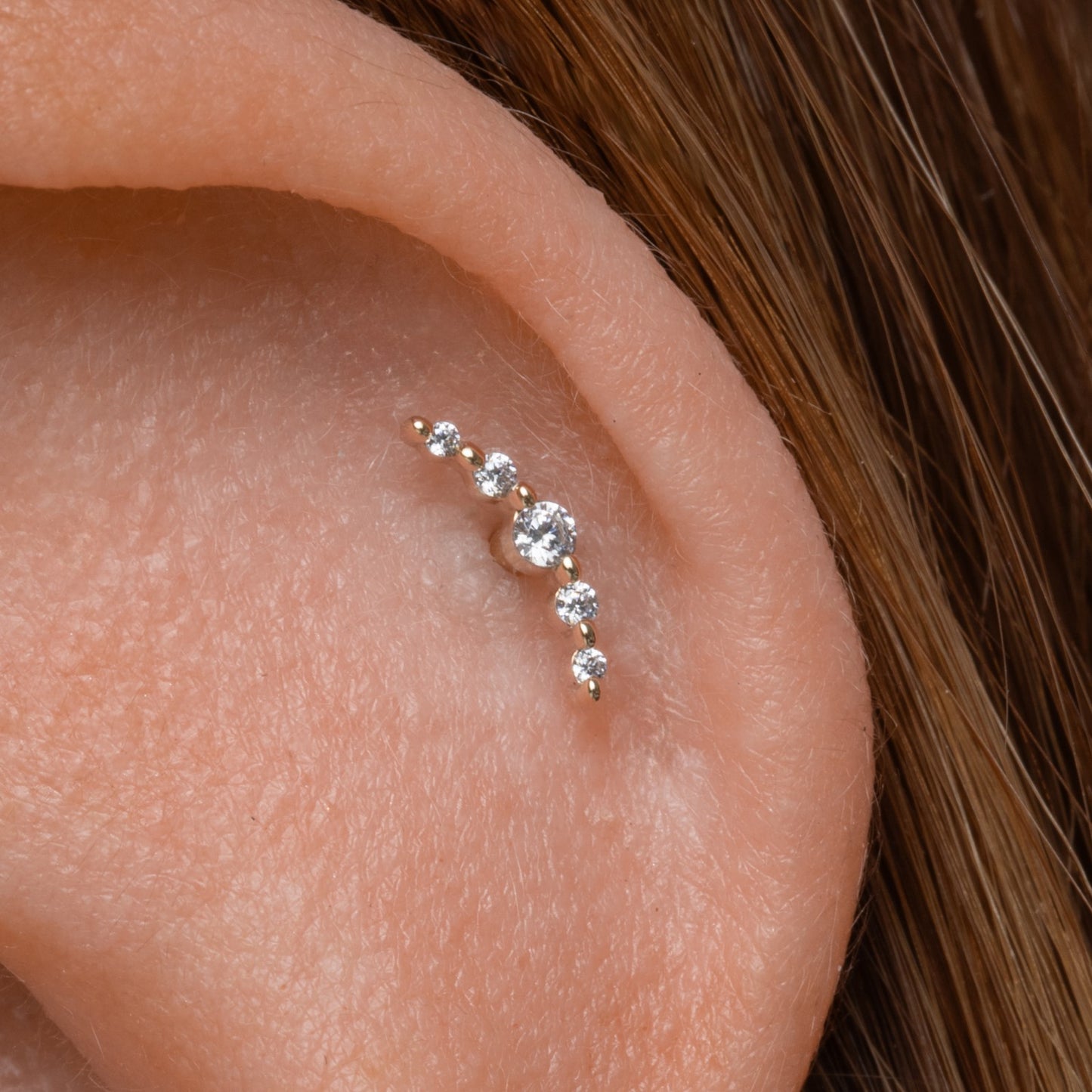 Laura Bond Jewellery 9k solid yellow gold Solstice flat back labret stud earring 6mm Cartilage Studs