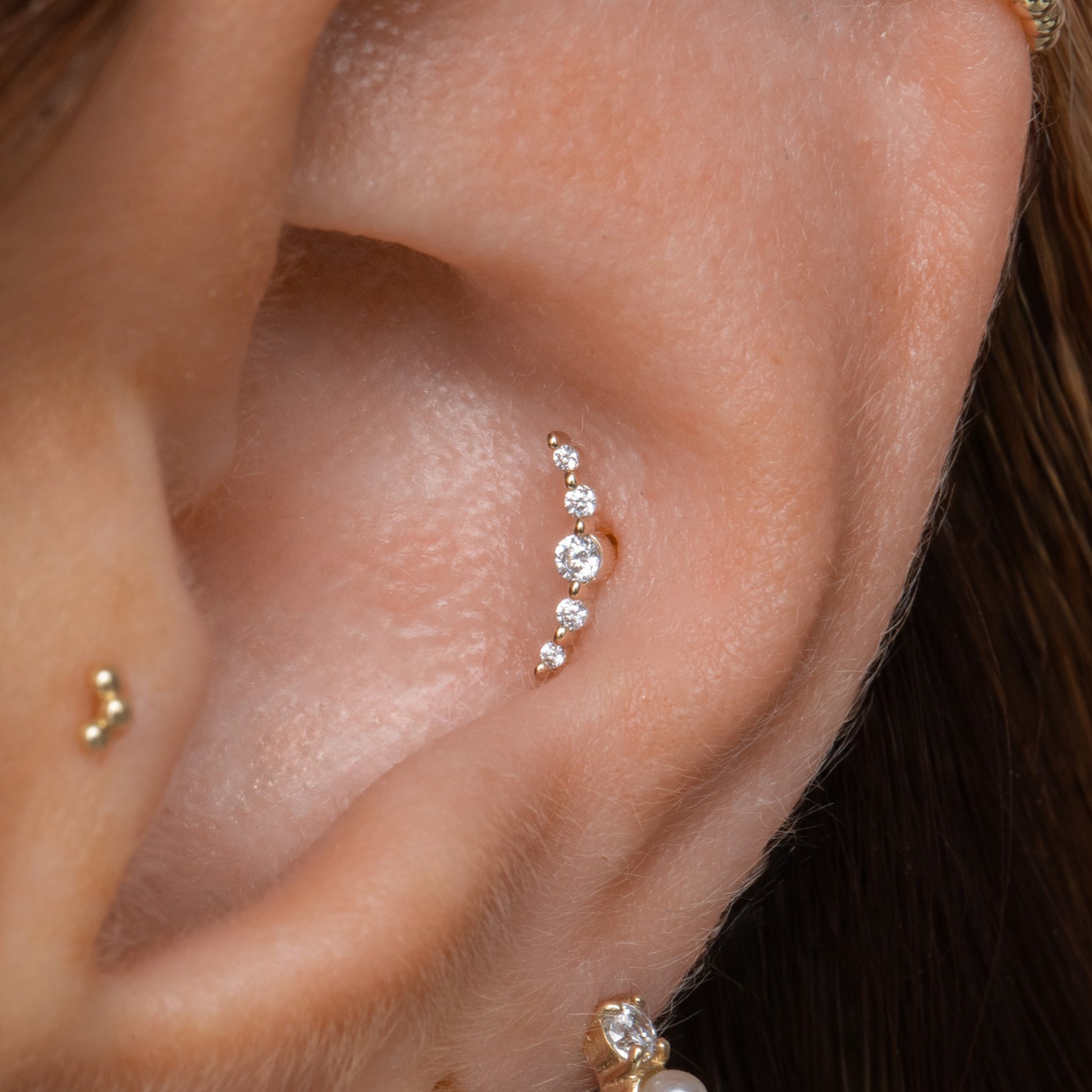 Laura Bond Jewellery 9k solid yellow gold Solstice flat back labret stud earring 6mm Cartilage Studs