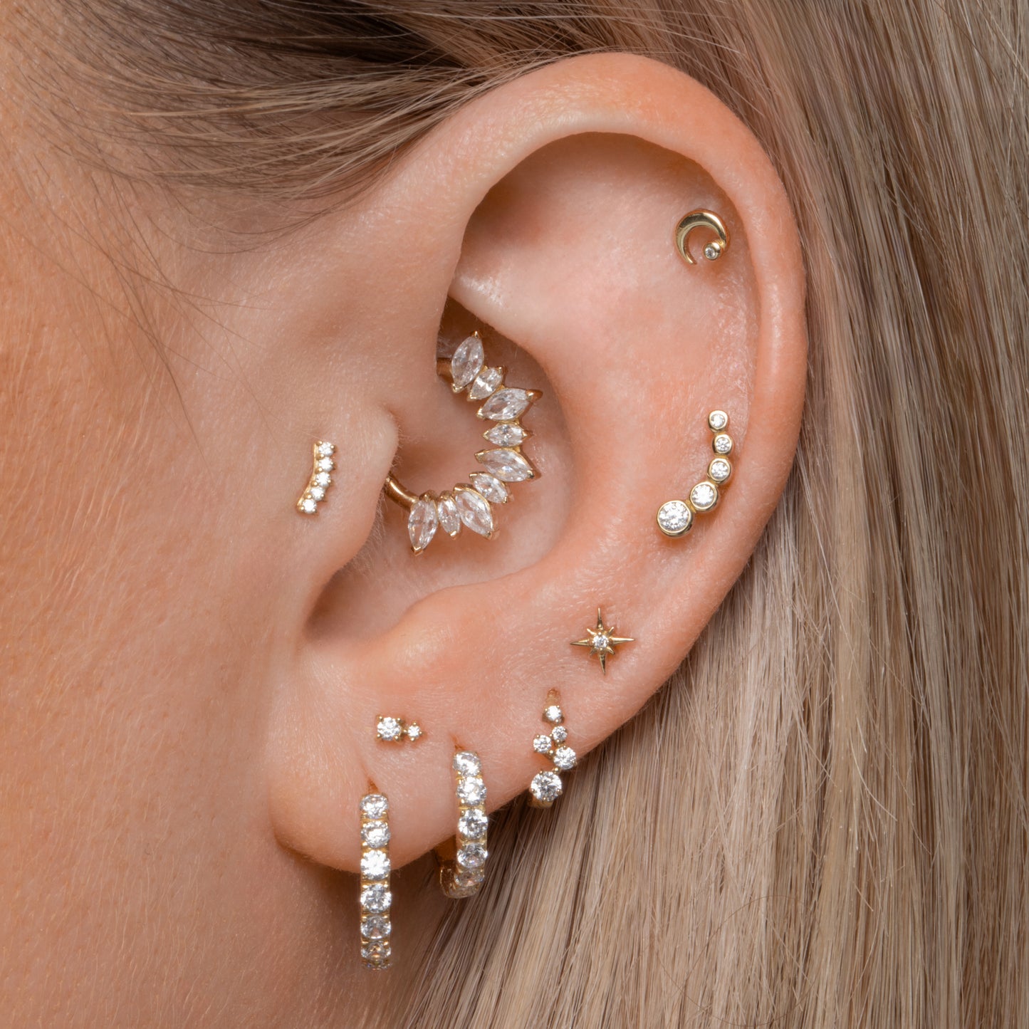 Laura Bond Jewellery Bold and Gold Edinburgh 9k solid yellow gold constellation mini huggie earring Huggies and Hoops