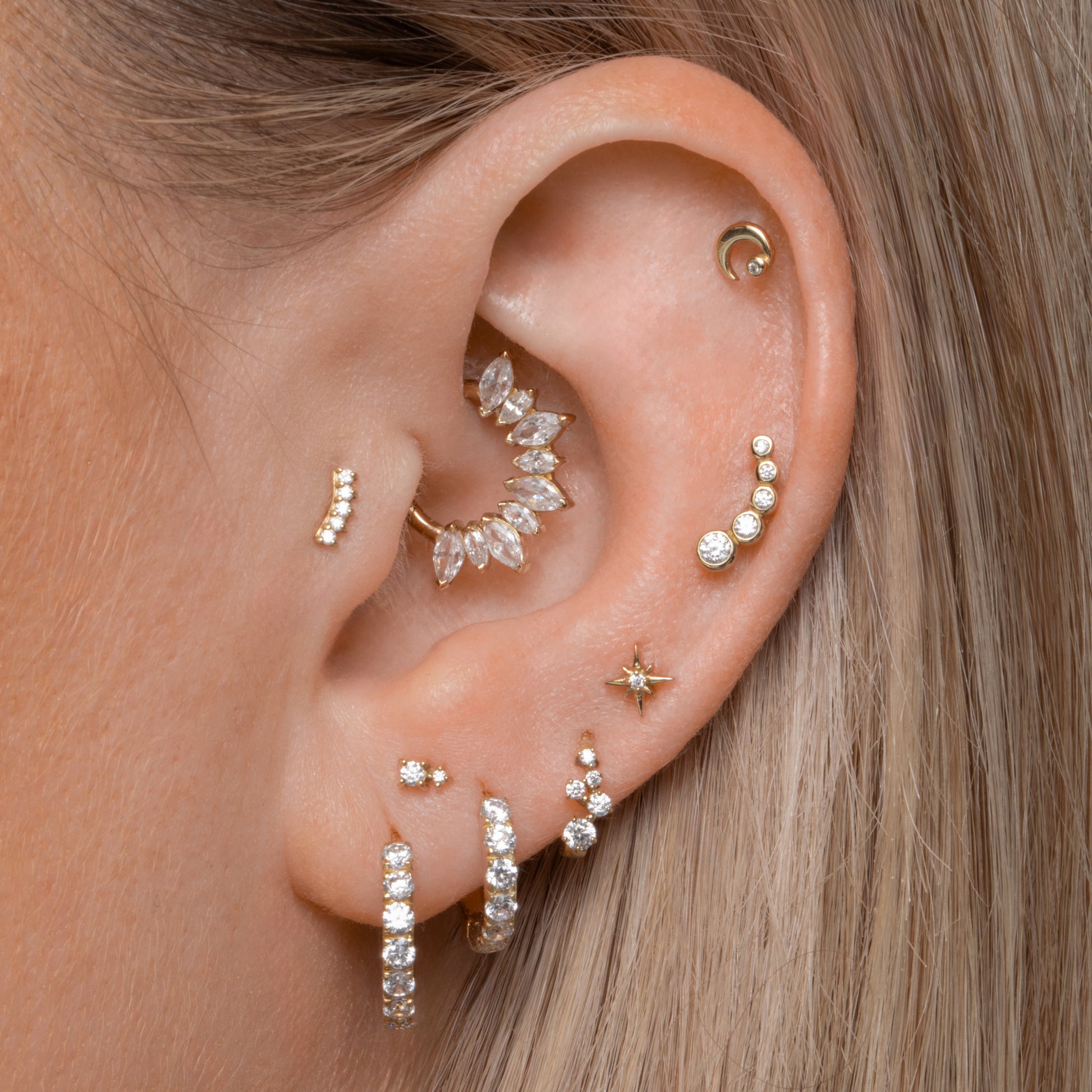 Laura Bond Jewellery Bold and Gold Edinburgh 9k solid yellow gold constellation mini huggie earring Huggies and Hoops