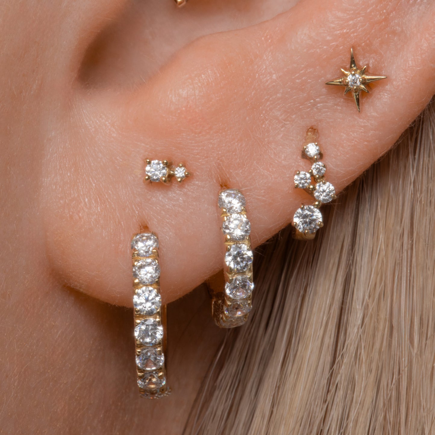 Laura Bond Jewellery Bold and Gold Edinburgh 9k solid yellow gold constellation mini huggie earring Huggies and Hoops