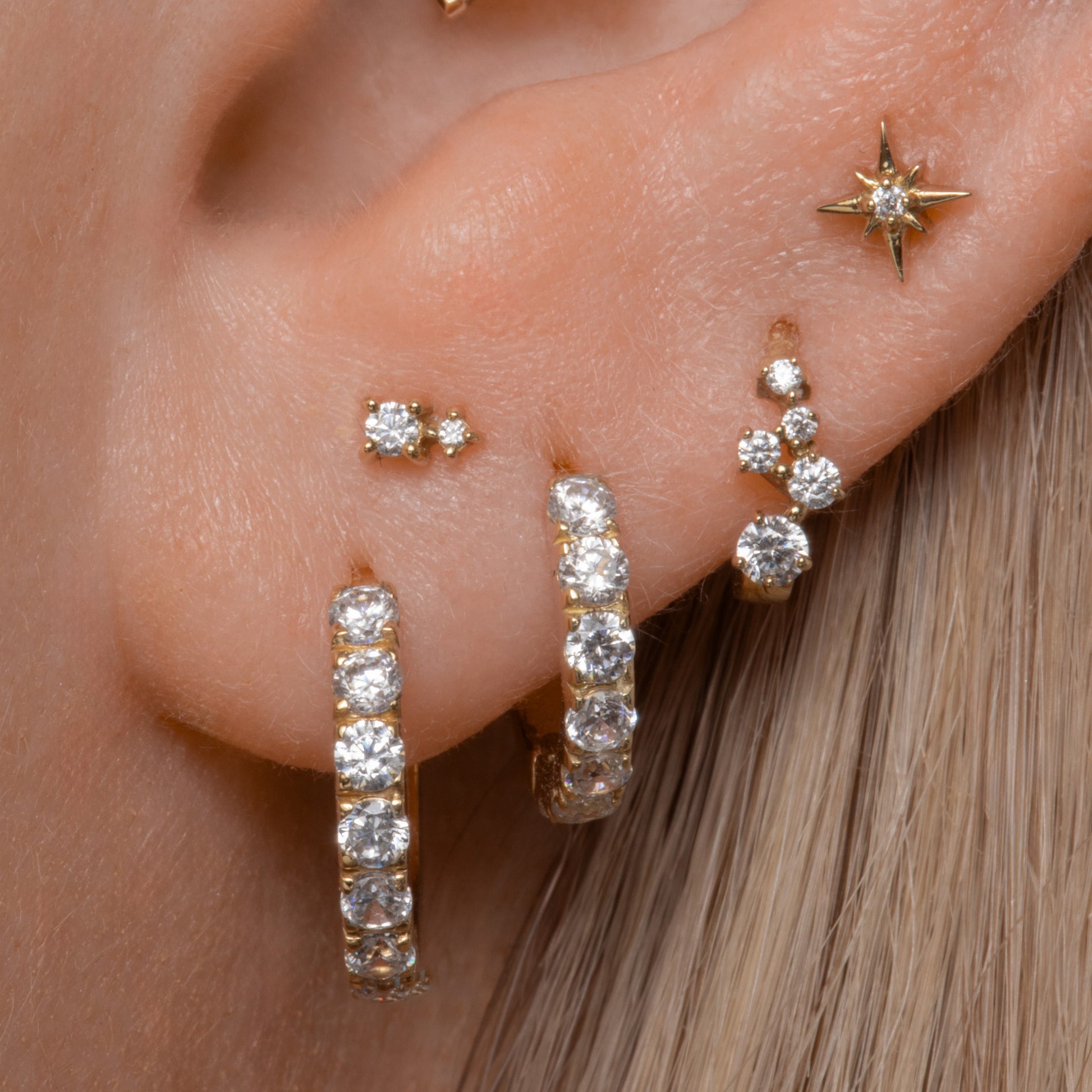 Laura Bond Jewellery Bold and Gold Edinburgh 9k solid yellow gold constellation mini huggie earring Huggies and Hoops