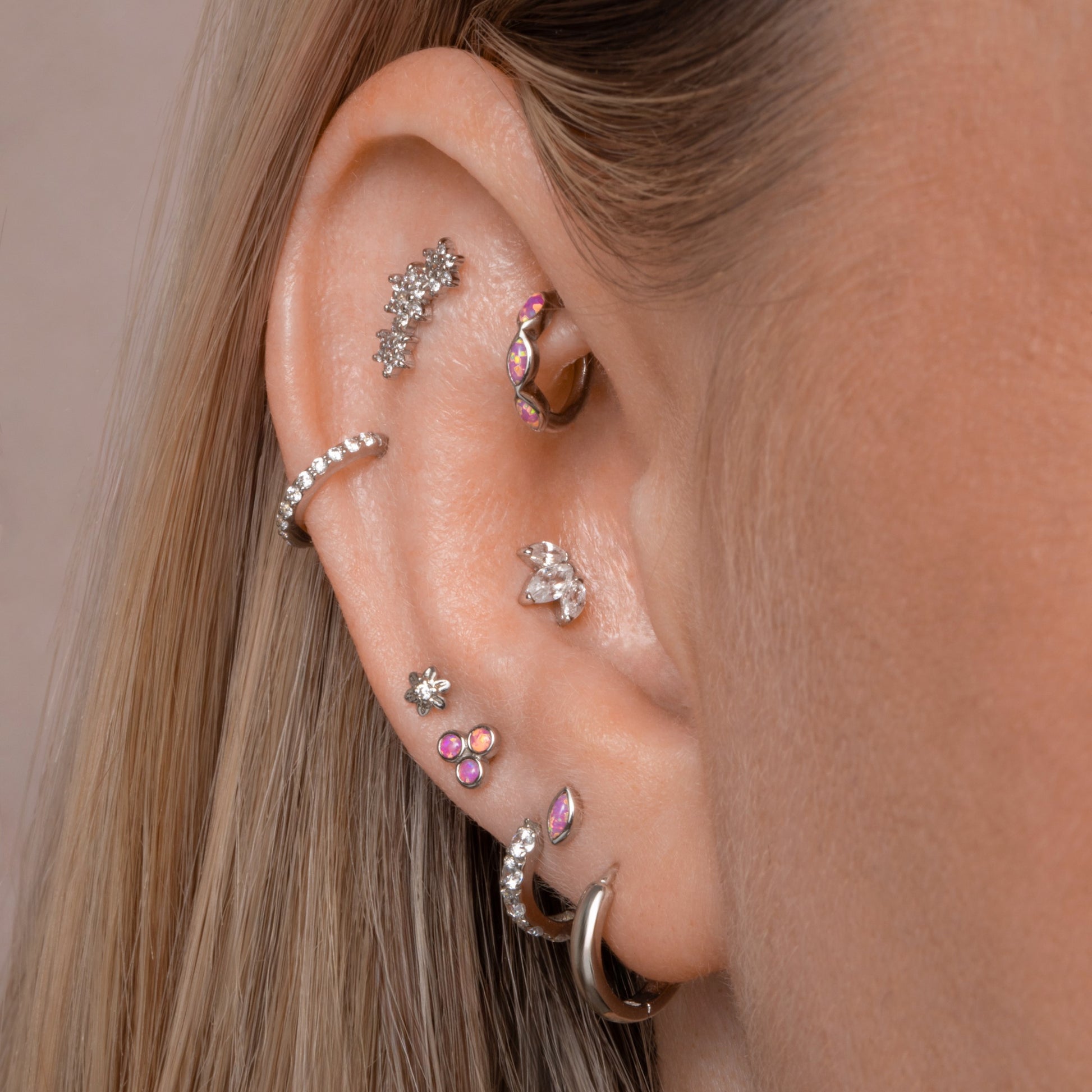 Laura Bond Jewellery Bold and Gold Edinburgh 9k solid white gold Lotus flower flat back labret stud earring 6mm Cartilage Studs