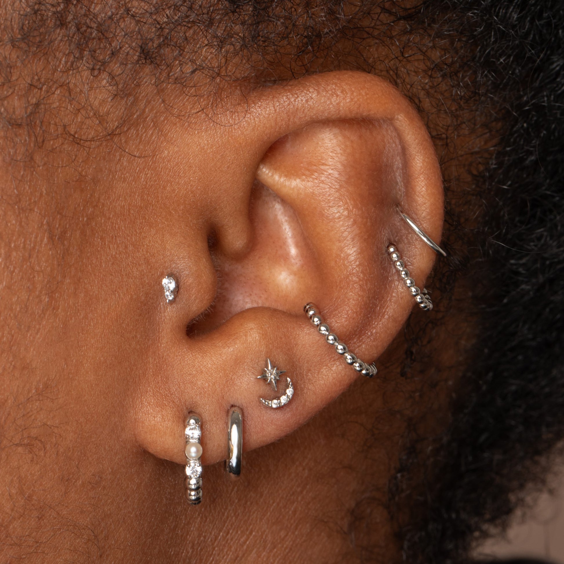 14k solid white gold sunlit flat back labret stud earring 8mm Cartilage Studs Laura Bond Jewellery