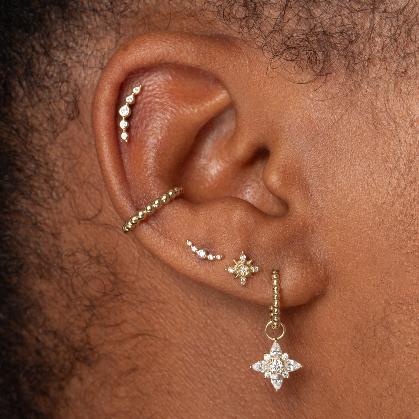 Laura Bond Jewellery Hayley B Daines X Laura Bond - 9k solid yellow gold Phases climber flat back labret stud earring 6mm Cartilage Studs