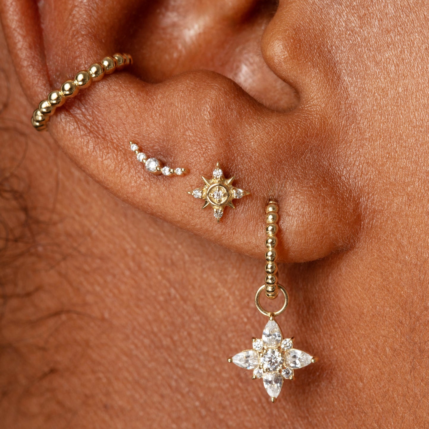 Laura Bond Jewellery 9k solid yellow gold Solstice flat back labret stud earring 6mm Cartilage Studs