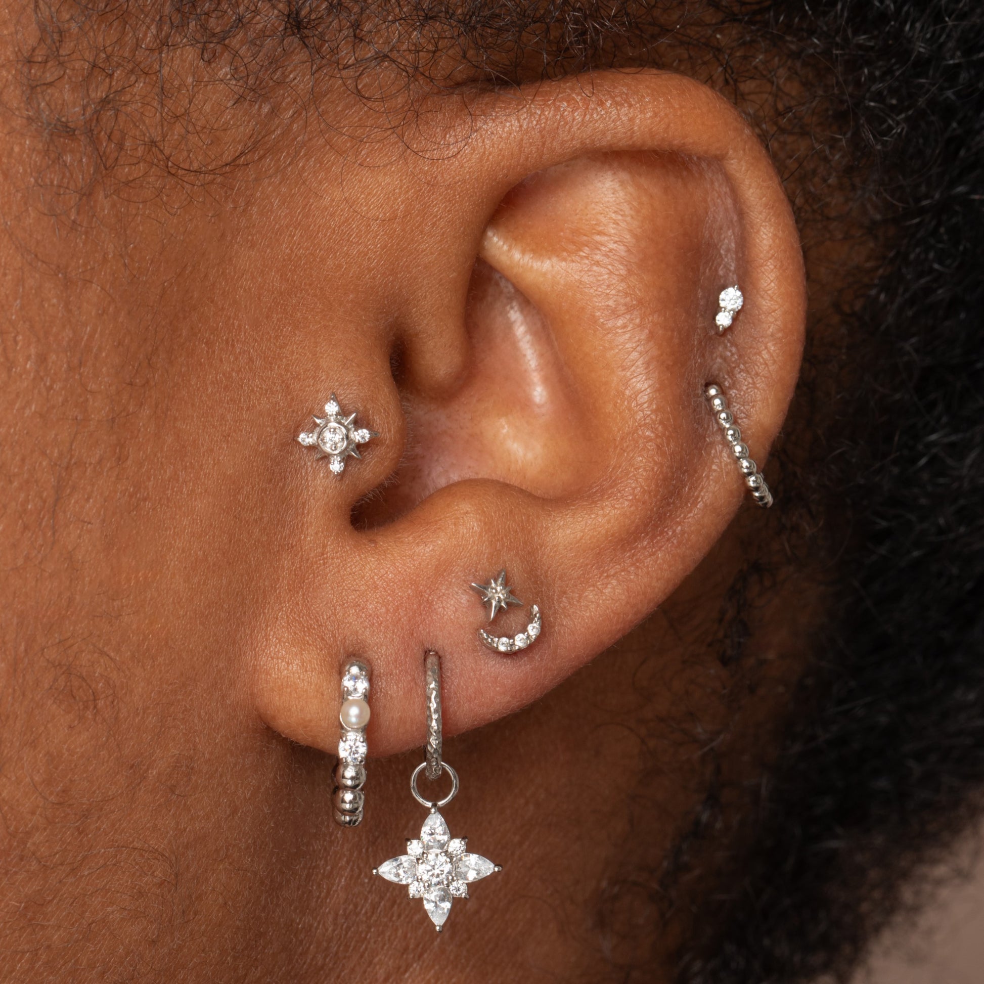 Laura Bond Jewellery The Elara stacking set - 9k solid white gold flat back labret stud earring set Stacking Sets