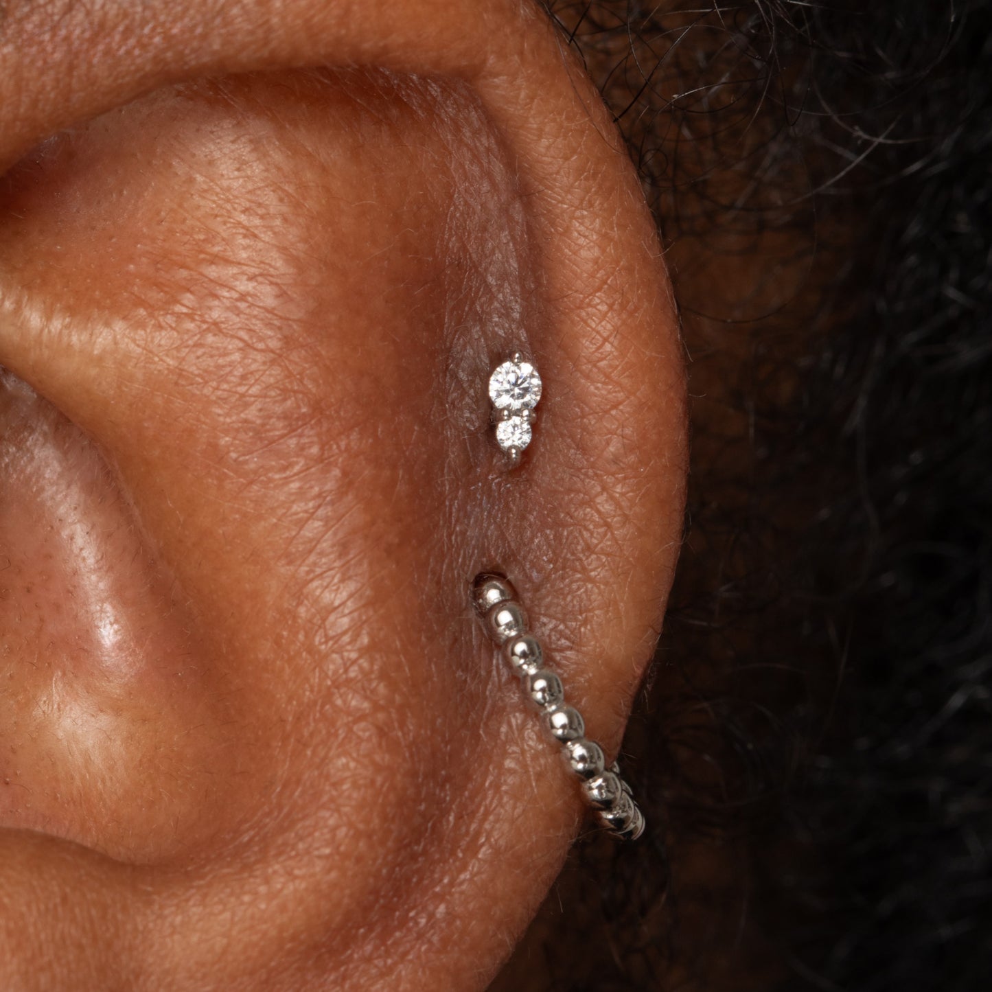 Laura Bond Jewellery The Elara stacking set - 9k solid white gold flat back labret stud earring set Stacking Sets