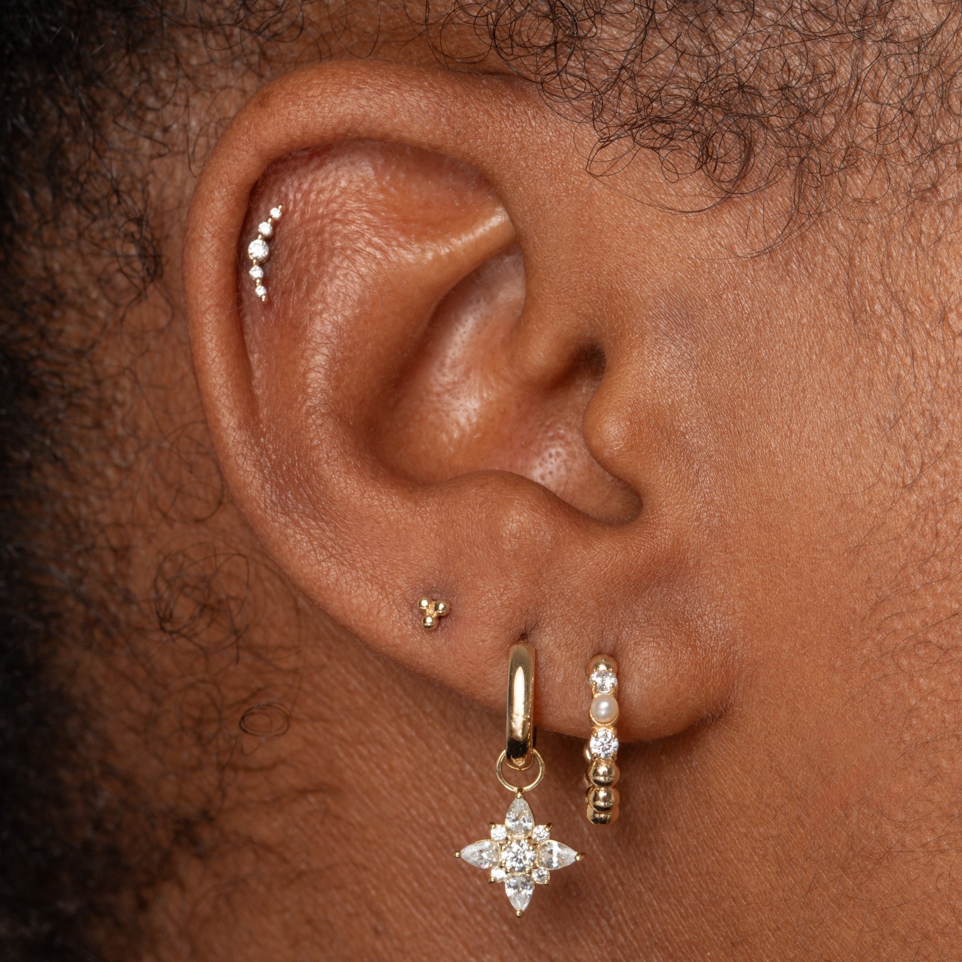 Laura Bond Jewellery 14k solid yellow gold Solstice flat back labret stud earring 8mm Cartilage Studs