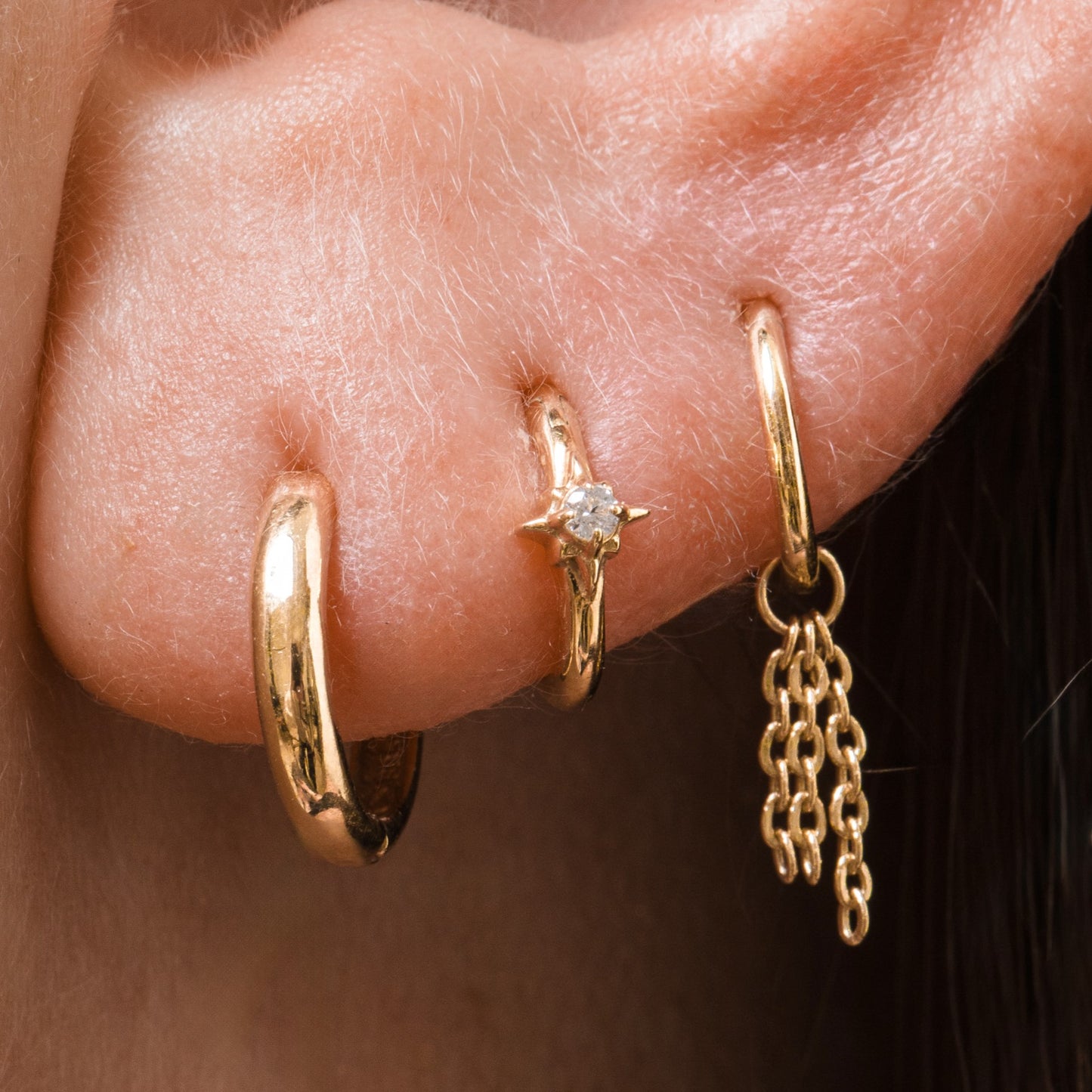 Laura Bond Jewellery 9k solid yellow gold Sunlight floating earring chain charm Chains and Charms