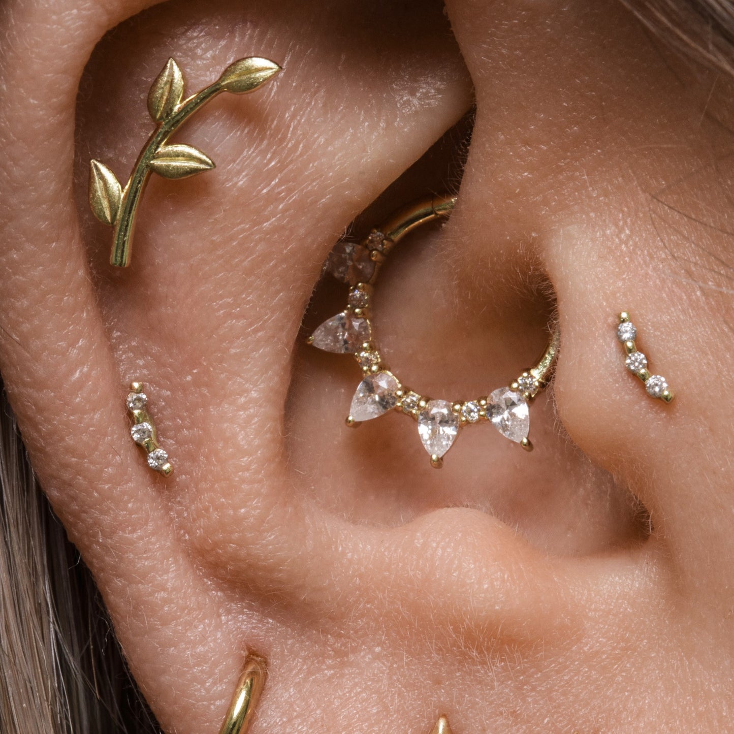 Laura Bond Jewellery 9k solid yellow gold tiny pixie flat back labret stud earring 6mm Cartilage Studs
