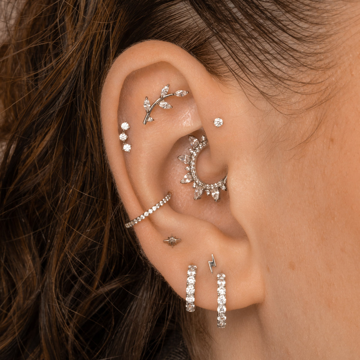 The classic stacking set - 9k solid white gold flat back labret stud earring set Stacking Sets Laura Bond Jewellery