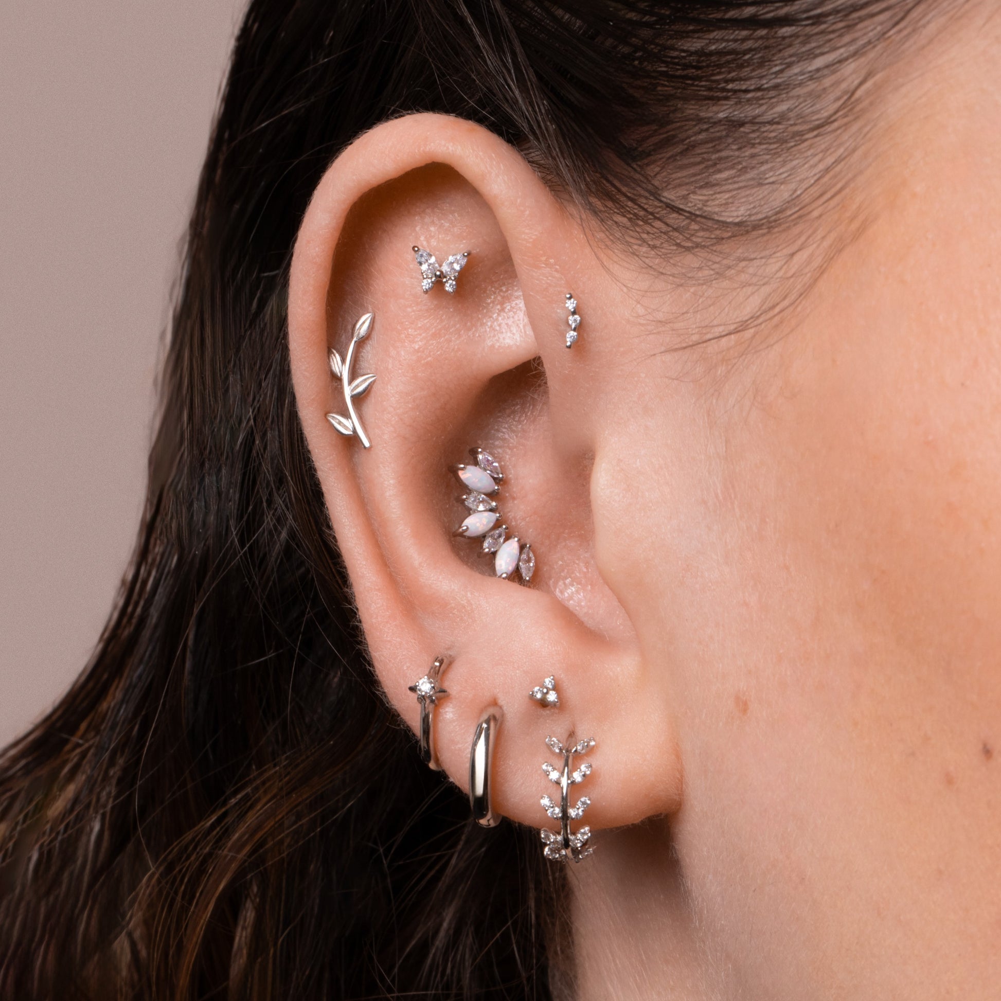 Laura Bond Jewellery Bold and Gold Edinburgh 9k solid white gold tiny trio flat back labret stud earring 6mm Cartilage Studs