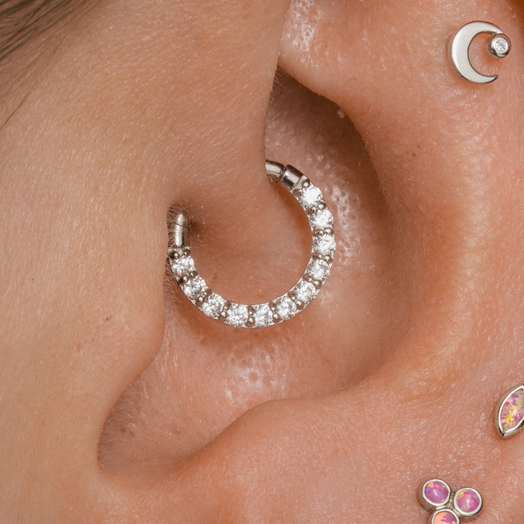 Laura Bond Jewellery 9k solid white gold 8mm 16g simple crystal hoop for daith or septum Huggies and Hoops