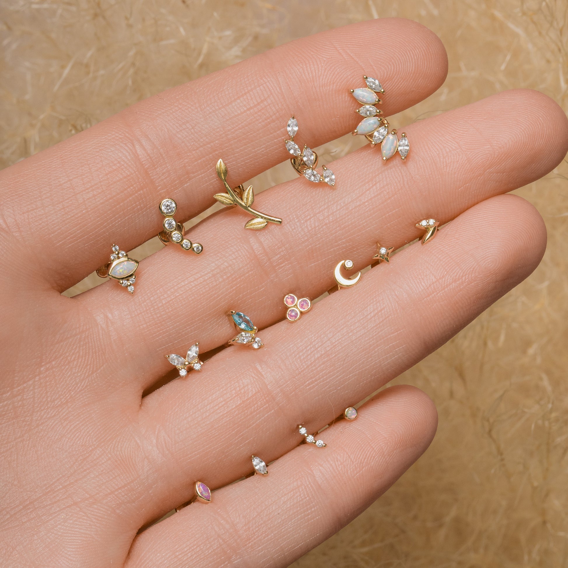 Laura Bond Jewellery 9k solid yellow gold tiny marquise flat back labret stud earring 6mm Cartilage Studs