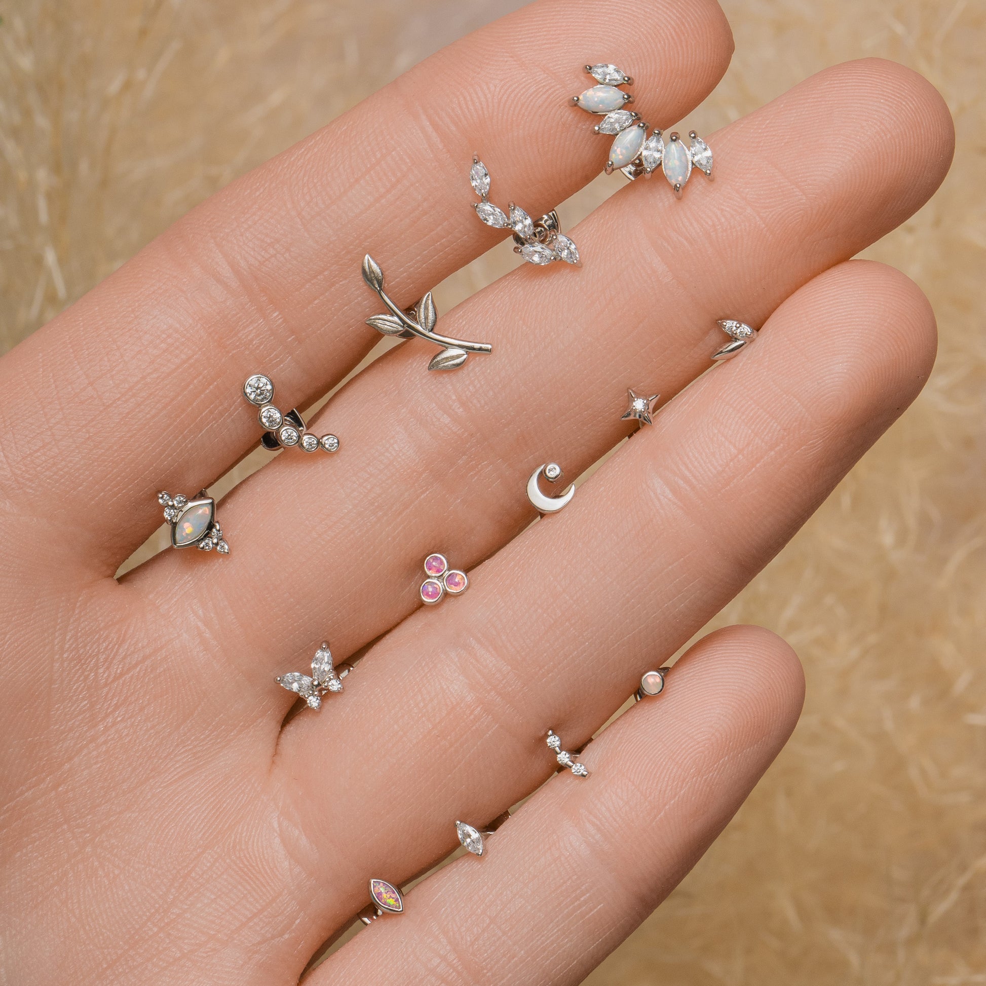 Laura Bond Jewellery 9k solid white gold tiny marquise flat back labret stud earring 6mm Cartilage Studs