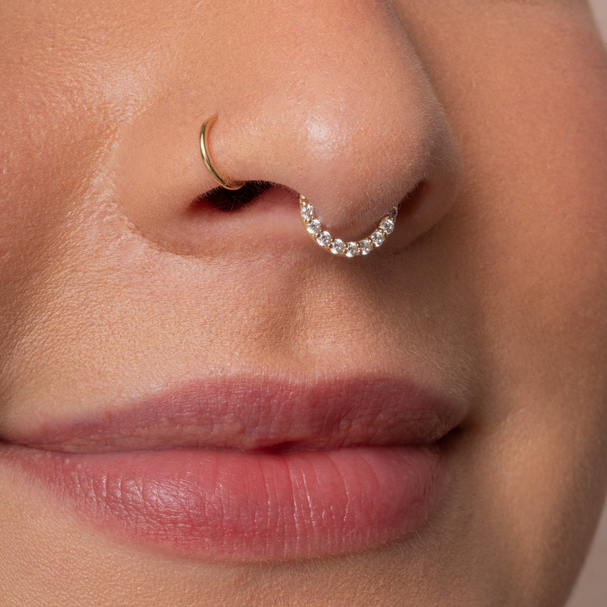 Laura Bond Jewellery Bold and Gold Edinburgh 9k solid yellow gold 8mm 16g simple crystal hoop for daith or septum Huggies and Hoops