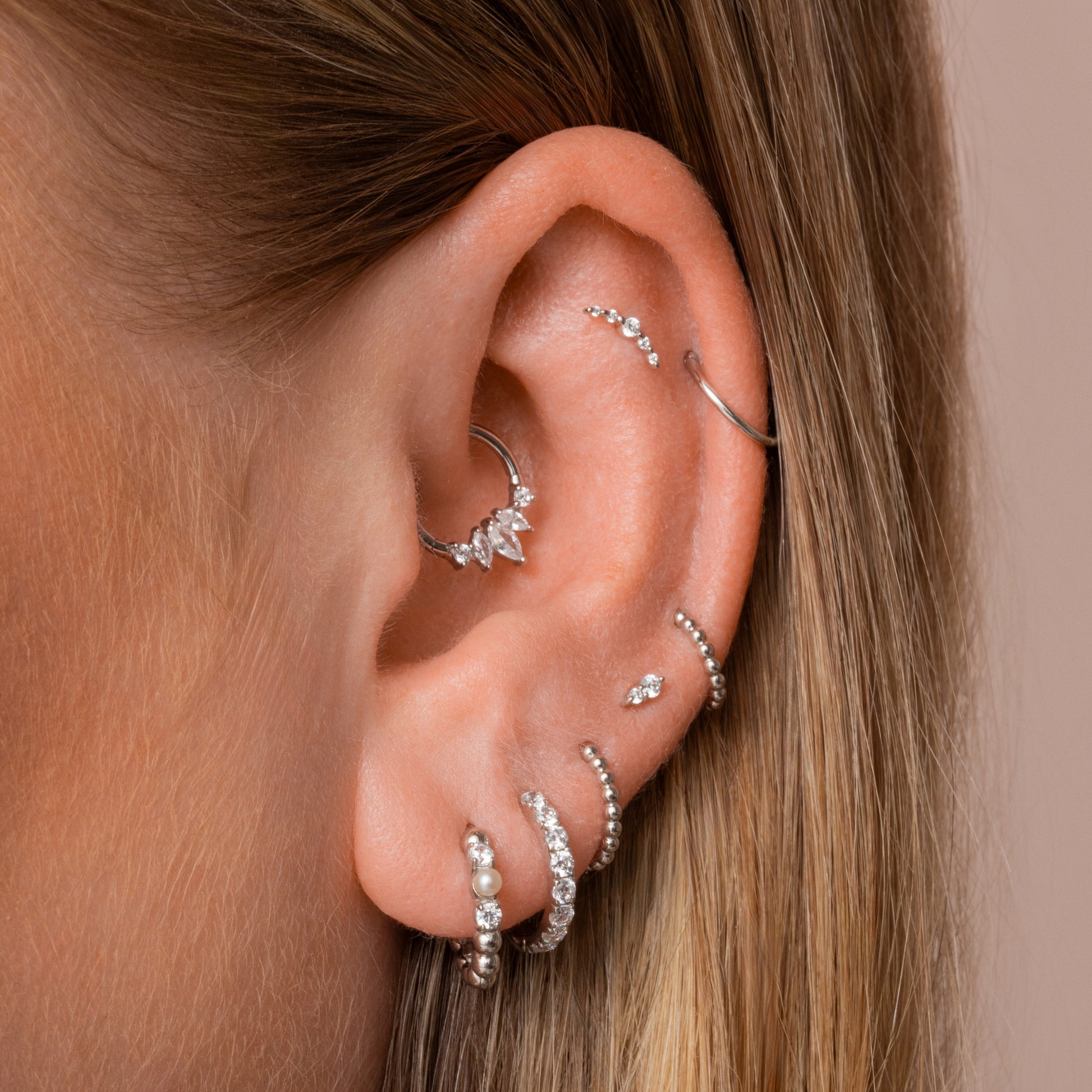 Laura Bond 14k solid white gold Solstice flat back labret stud earring 8mm Cartilage Studs