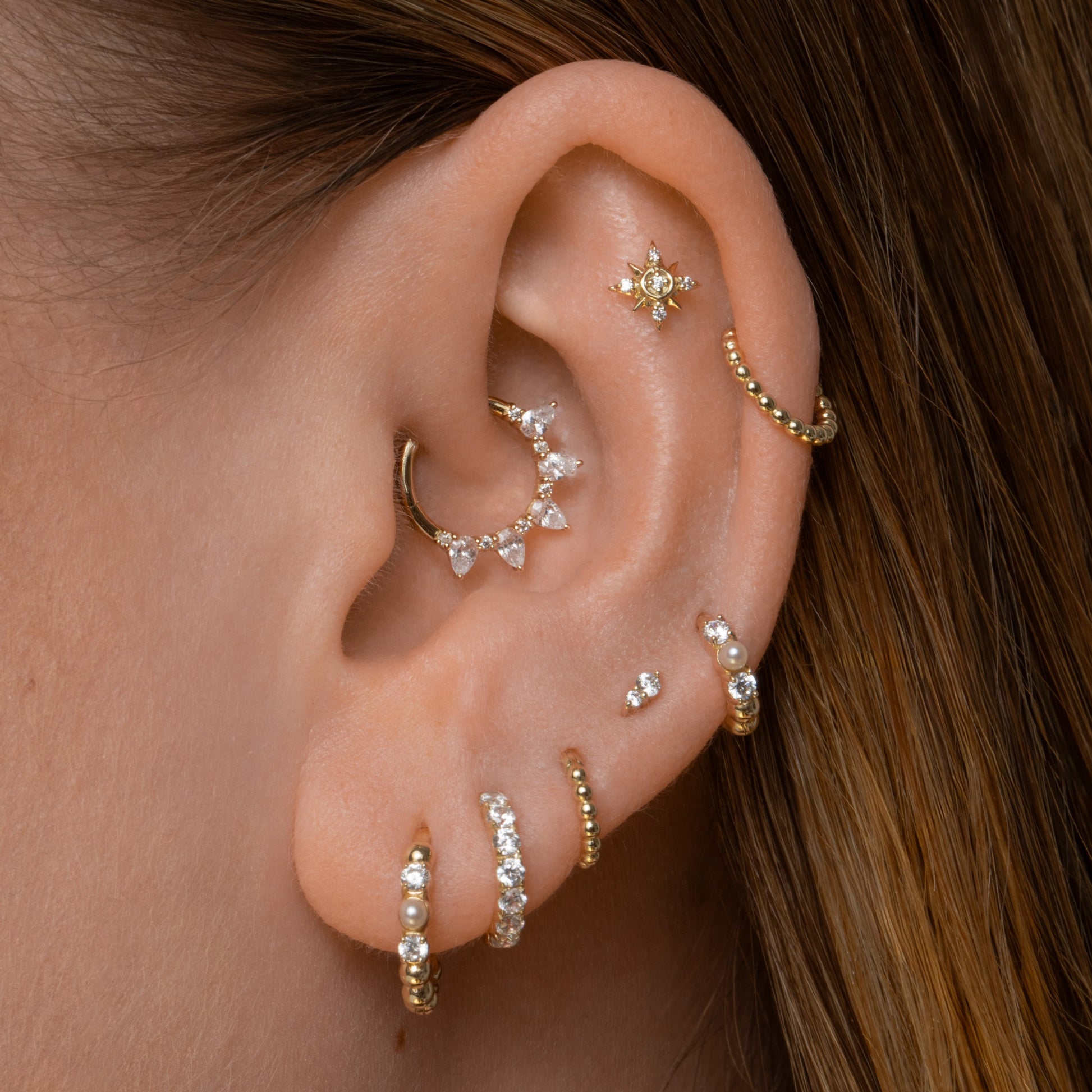Laura Bond Jewellery Bold and Gold Edinburgh 9k solid yellow gold 6mm 16g Stevie beaded clicker hoop earring Huggies and Hoops