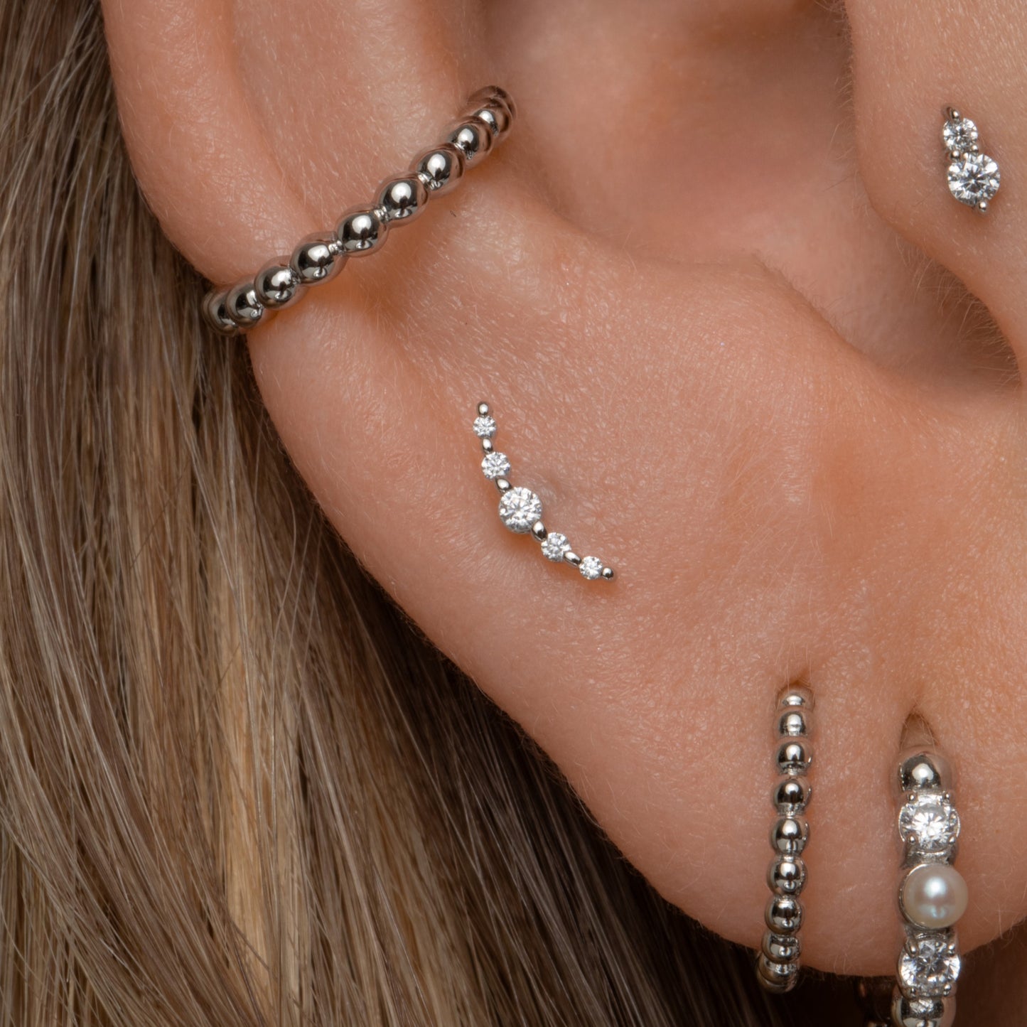 14k solid white gold Solstice flat back labret stud earring 8mm Cartilage Studs Laura Bond Jewellery