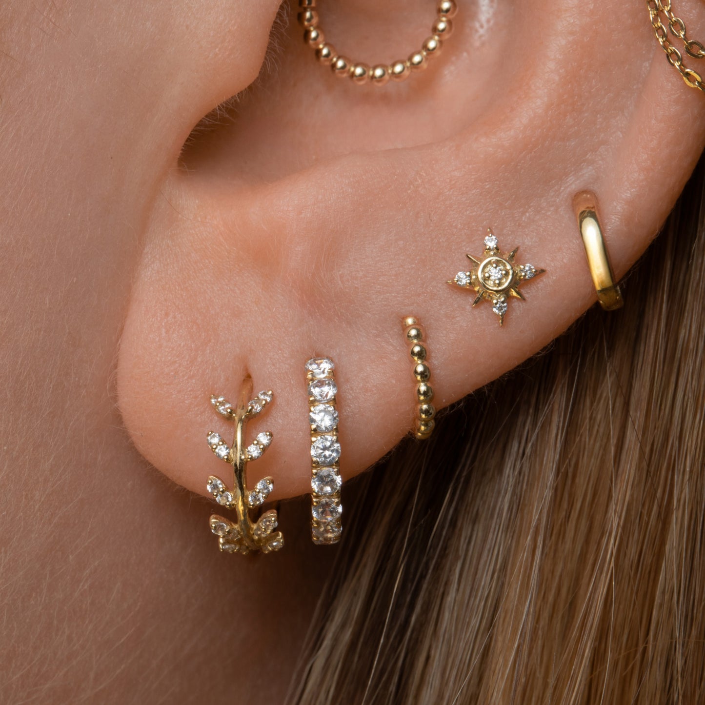 Laura Bond Jewellery Bold and Gold Edinburgh 9k solid yellow gold 6mm 16g Stevie beaded clicker hoop earring Huggies and Hoops