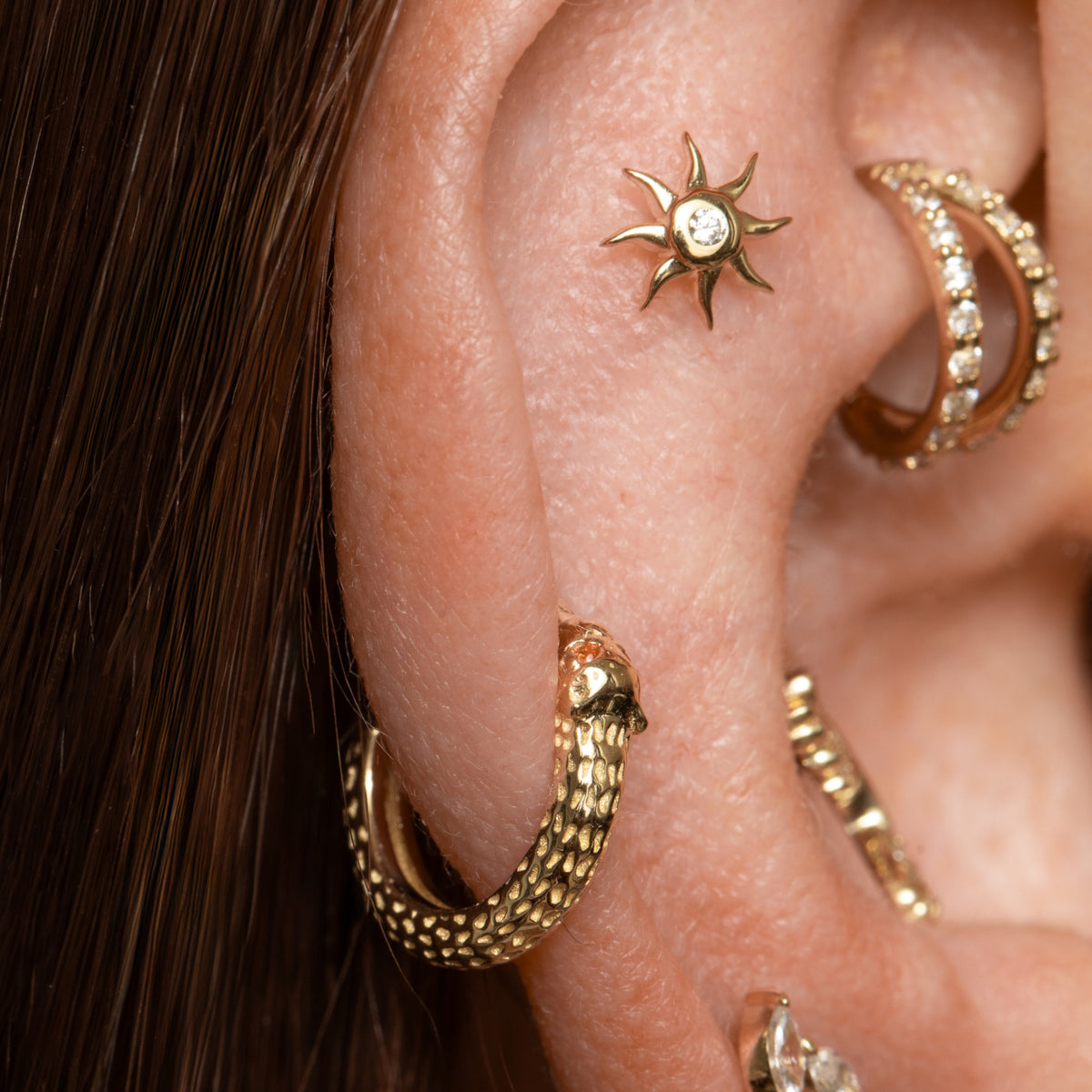 9k solid yellow gold Leopard clicker hoop earring Huggies and Hoops Laura Bond Jewellery