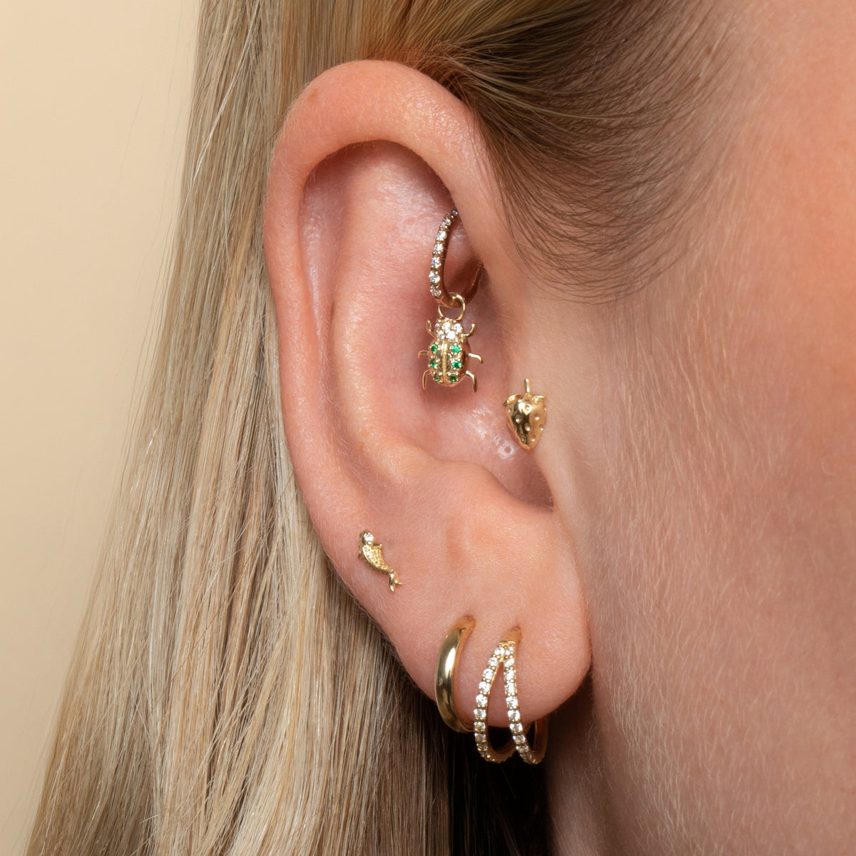 9k solid yellow gold Strawberry flat back labret stud earring 6mm Cartilage Studs Laura Bond Jewellery